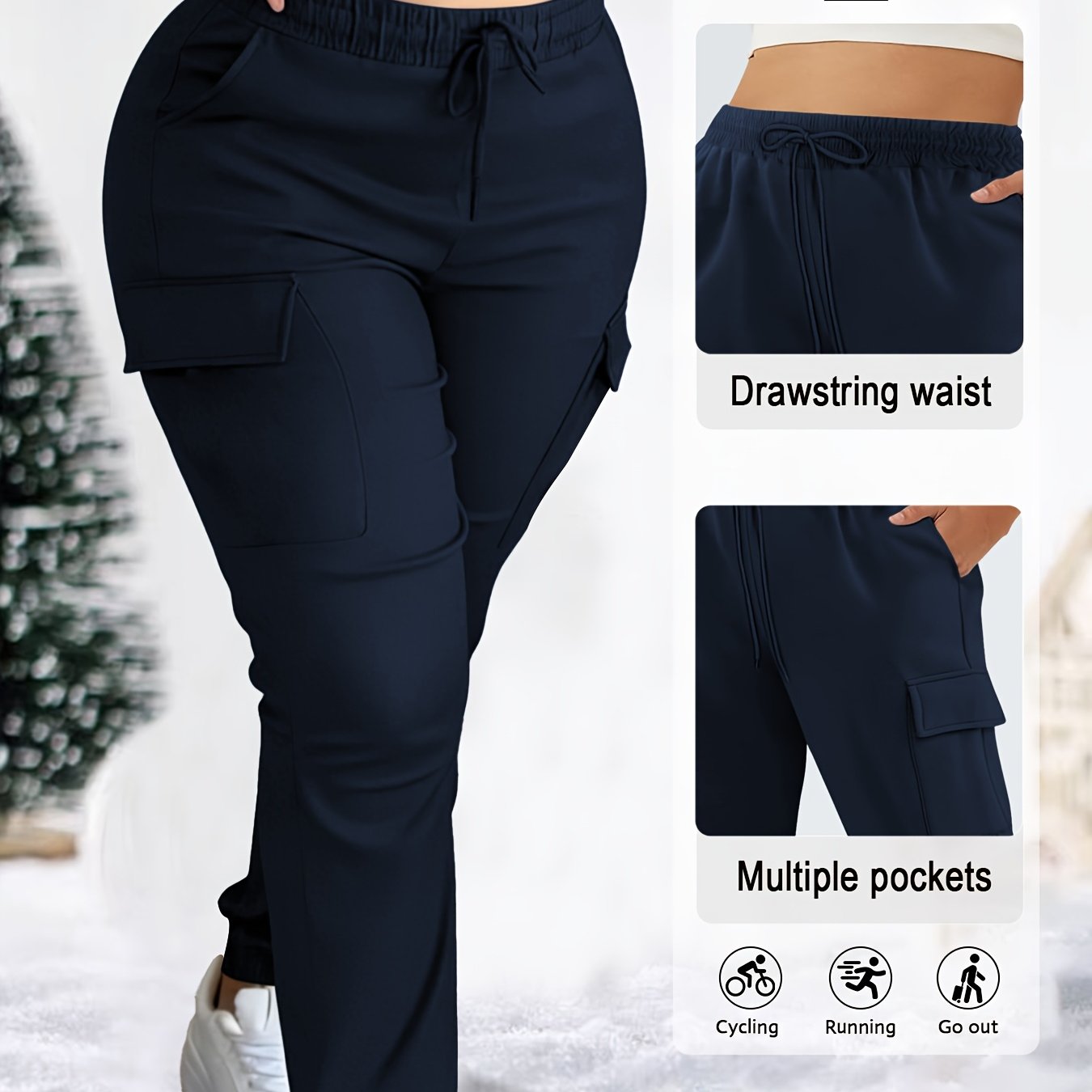 TEMU Plus Size Drawstring Pocket Cargo Pants - Comfortable Fabric - Casual Fashion