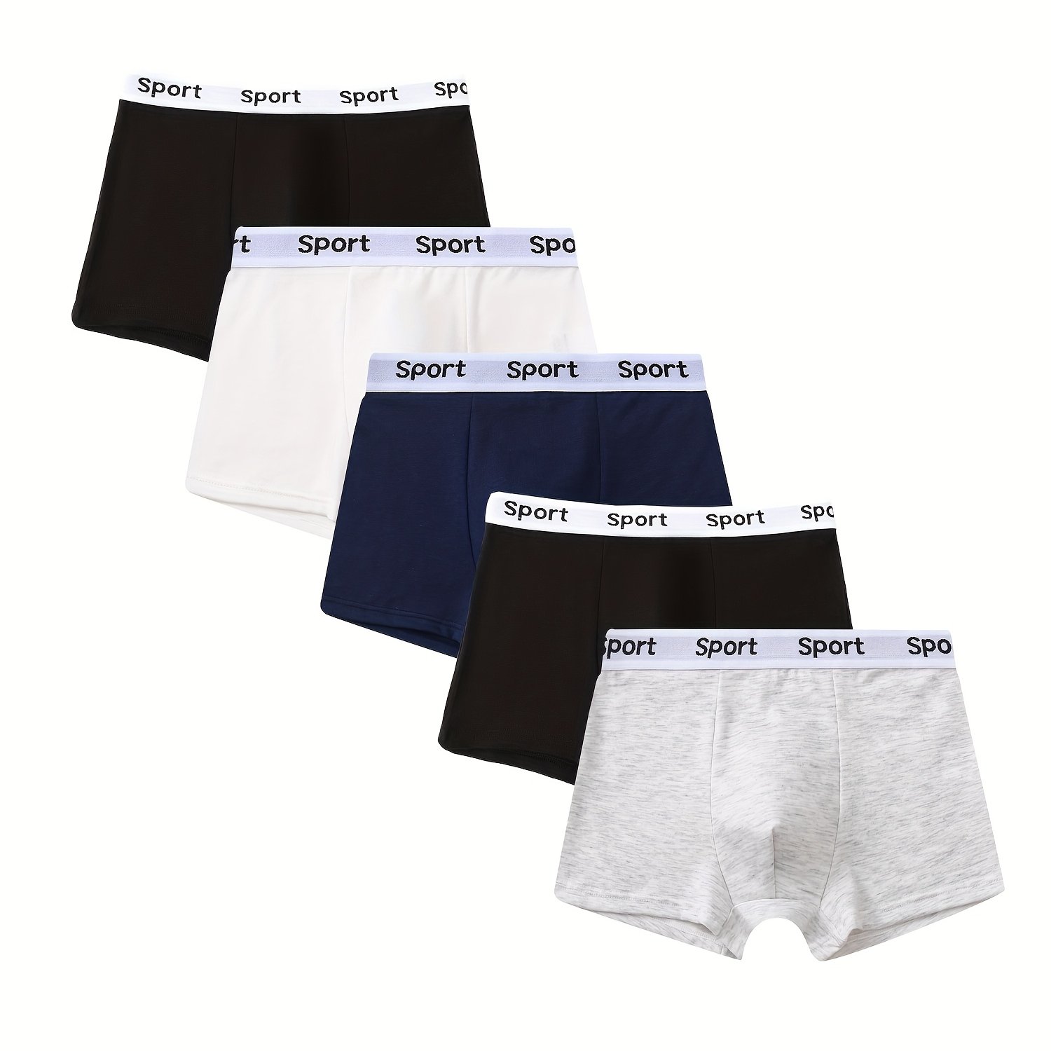 5pcs Boys' Underwear, 95% Cotton, Solid Color, And Breathable, Athletic Style, Boxer Briefs With Letter Waistband