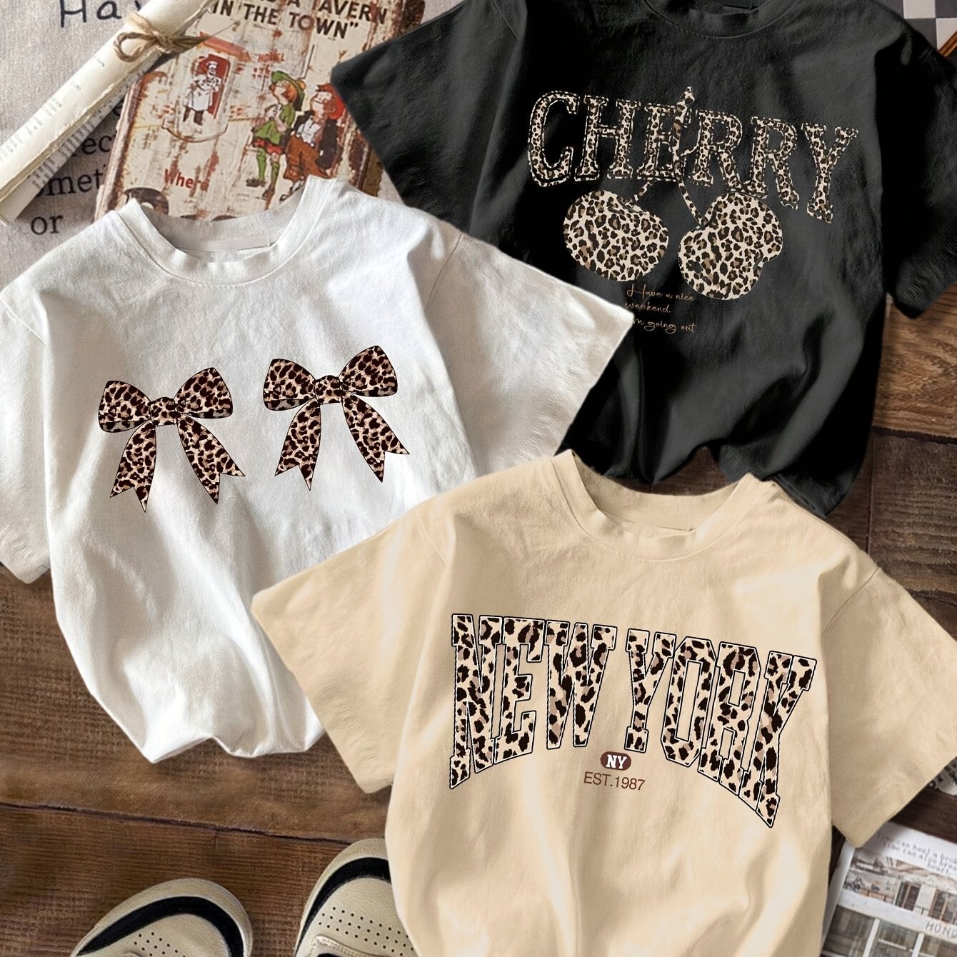 Image of European And American Stylish Versatile Round-neck Sports Three-piece Set T-shirt With Prints