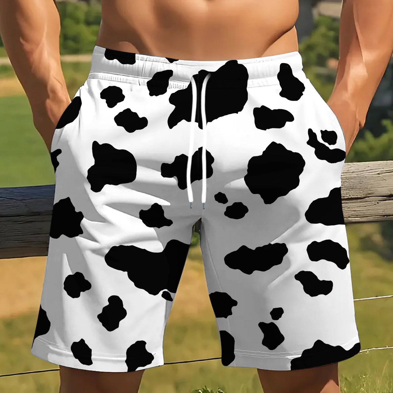 TEMU Men's Casual Shorts With A Black And Print, Perfect For Summer Retro Style And Fun Trends, Suitable For Unique And Everyday Casual Wear