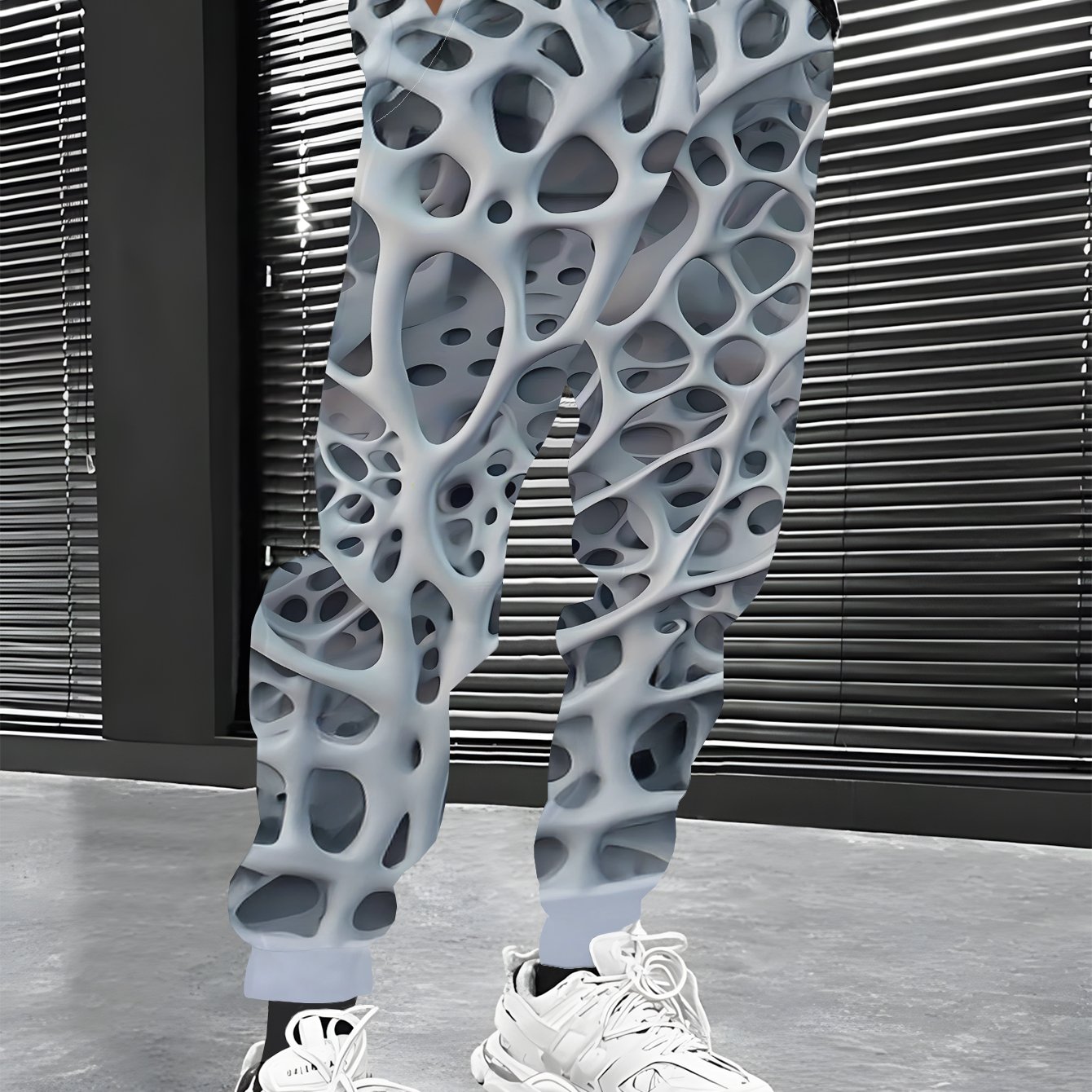 TEMU Men's Long Pants - Flat Pattern - Texture- - Abstract White Skeleton Mesh Structure, Casual Sport Pants, Fashionable And Versatile, Perfect Gift
