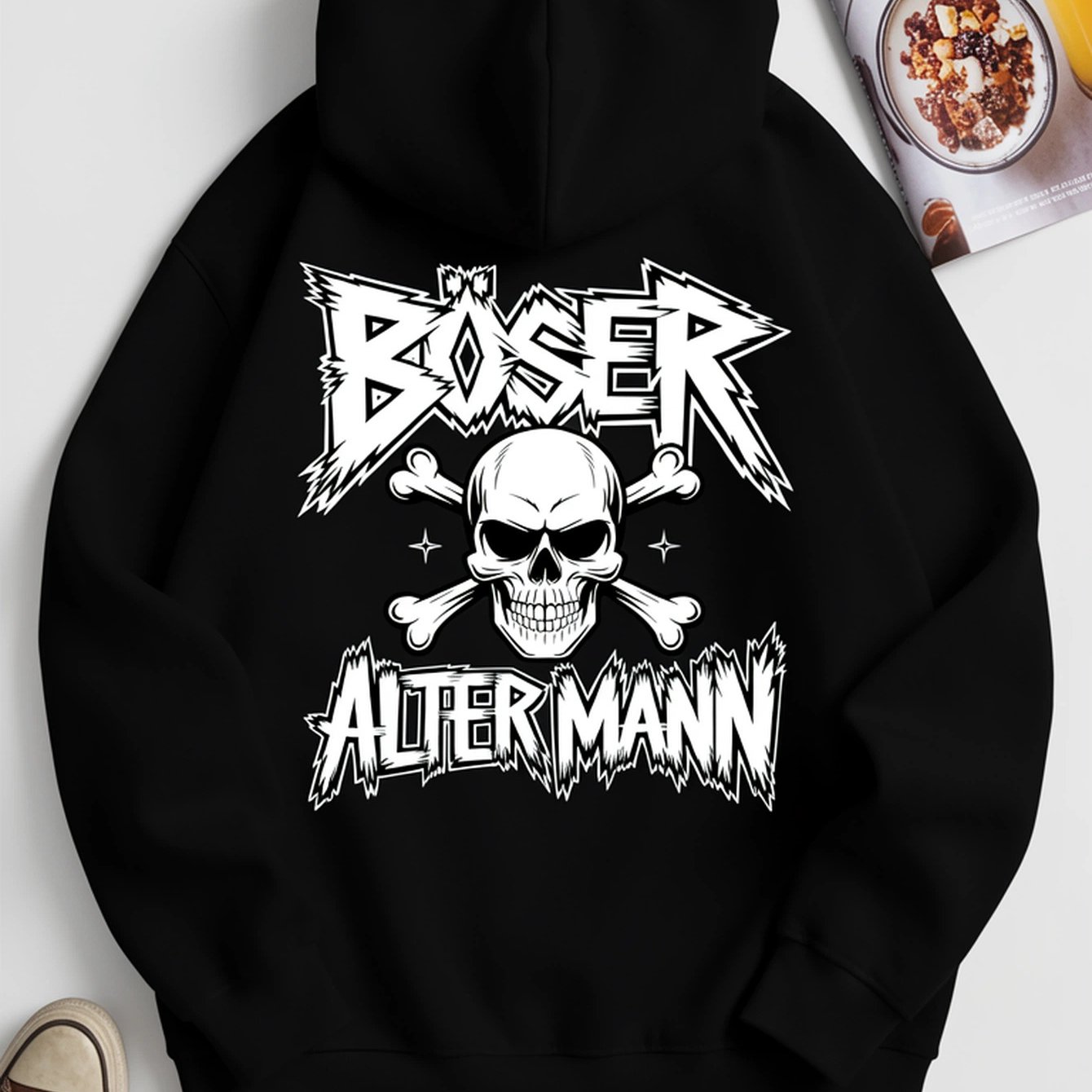 Image of B Ser Alter Mann Men's Hooded Sweatshirt - Gothic Skull & Graphic Pullover, Soft Warm Fabric, Fleece, Loose Fit Long Sleeve Hoodie For Gym, Running, Casual Streetwear