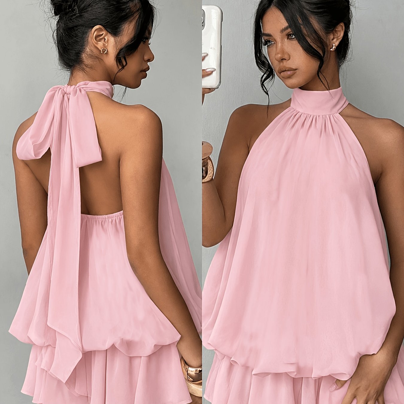 TEMU Women's Elegant Solid Color Spaghetti Strap Mini Dress, Party Dress, Ladies' Elegant Dress, Women's Party Dress