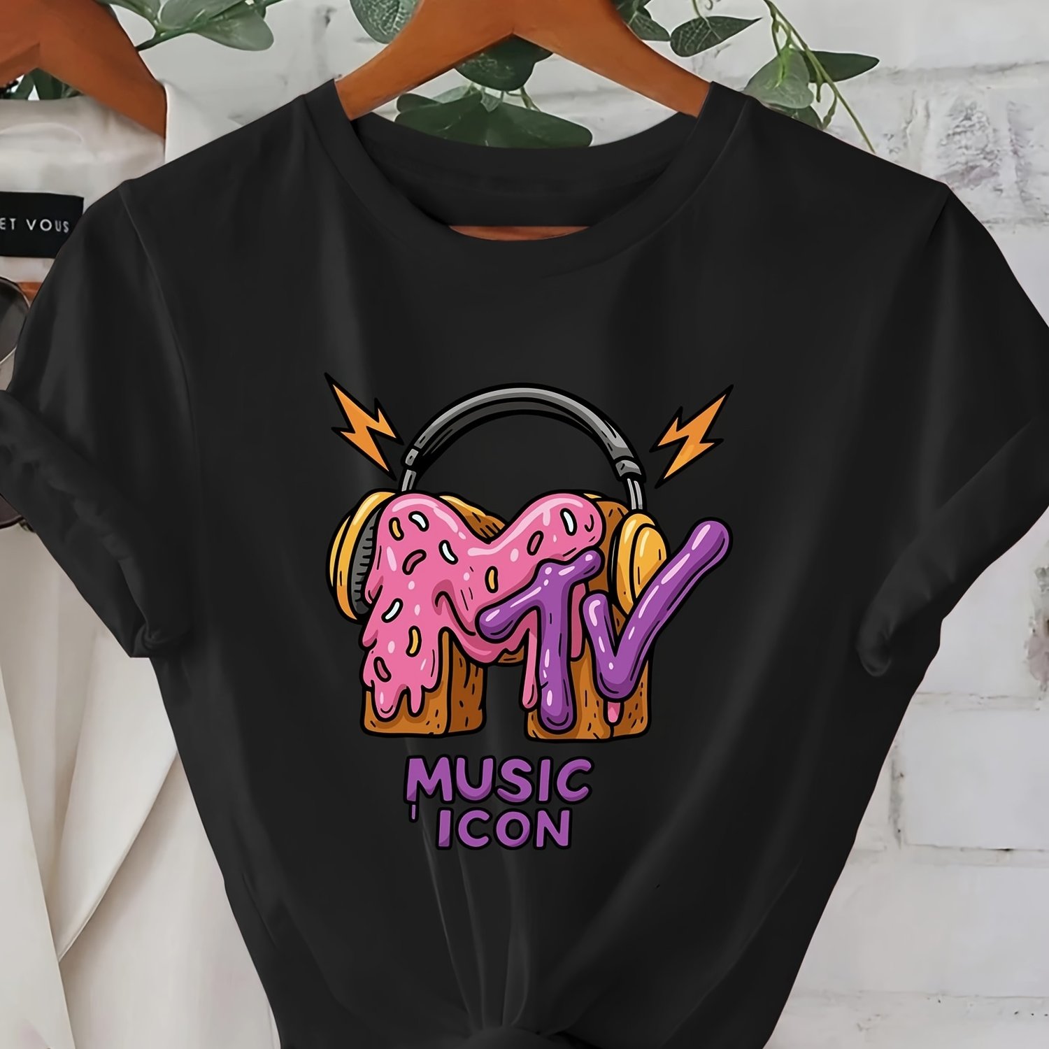Image of 2026 Summer New Arrival | Music Pattern Casual T-shirt | Elegant And Fashionable Korean Style, Crew Neck, Regular Length