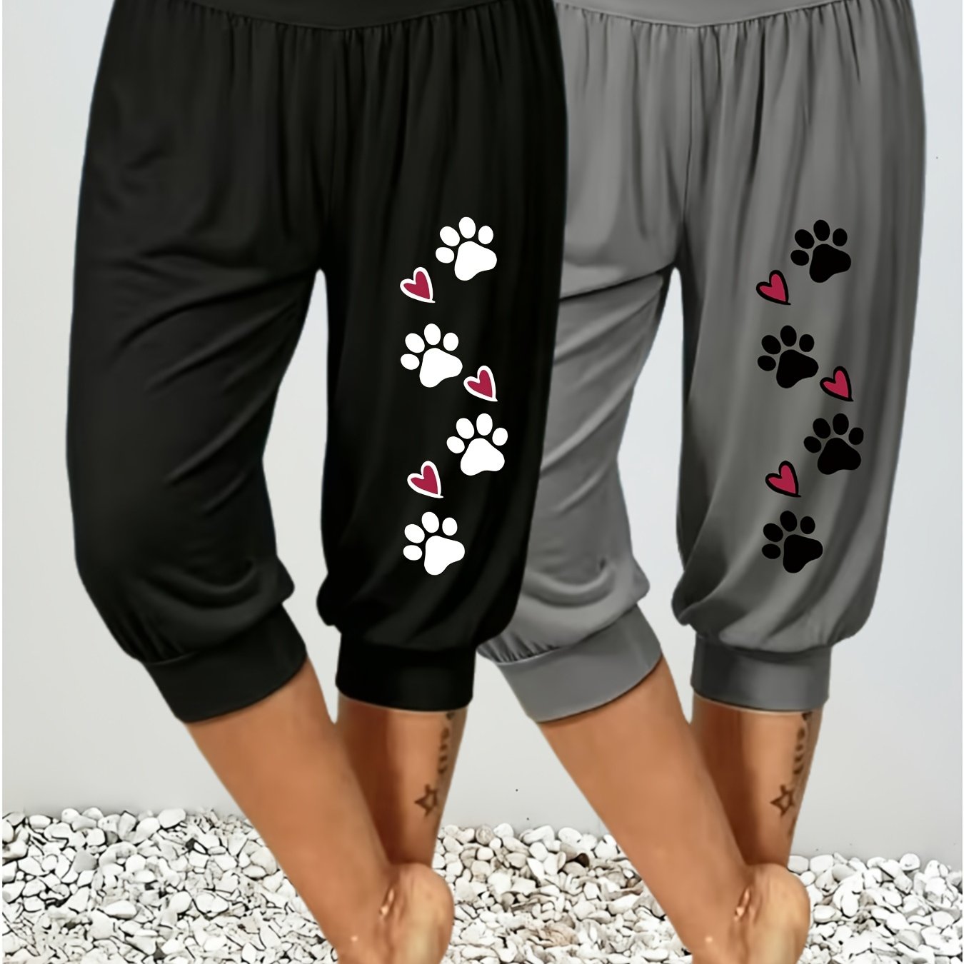TEMU 2pcs Set, Standard Size European And Women's Paw Print Pattern Printed European And American Harem Pants Jogging Pants Casual Pants Sports Pants