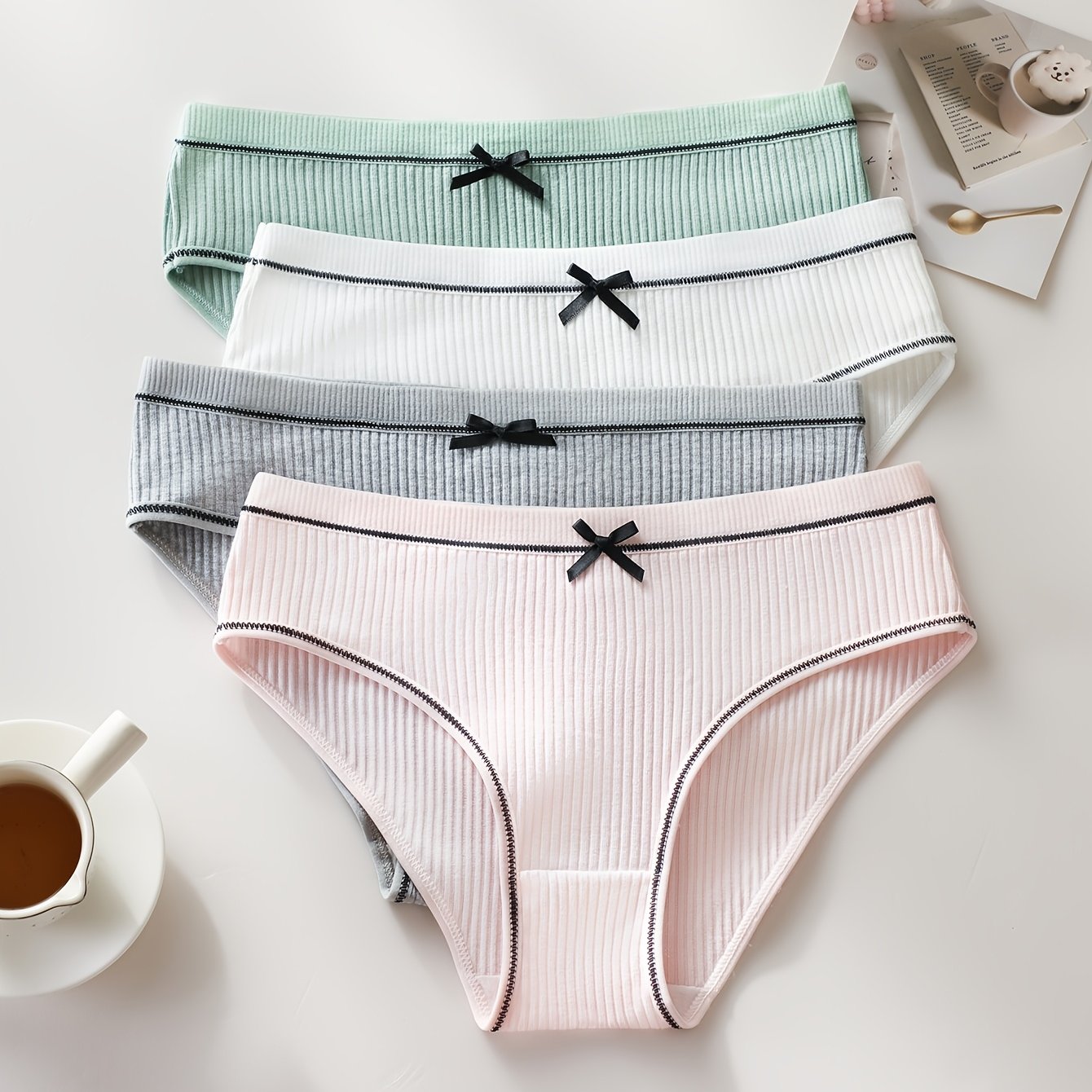 Image of 4-pack Twist Briefs Bowknot Light Colors Women's Underwear Easy Ladies Underwear Comfortable And Breathable Easy Elegant Women' Underwear