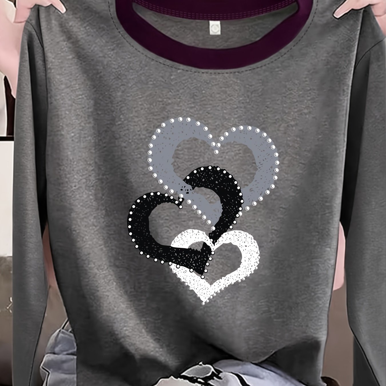 TEMU Spring, Autumn, Winter Simple Round Neck Fashionable Loose-fit Versatile Casual Long-sleeve T-shirt For Women, Printed Inner Layer Base Tee