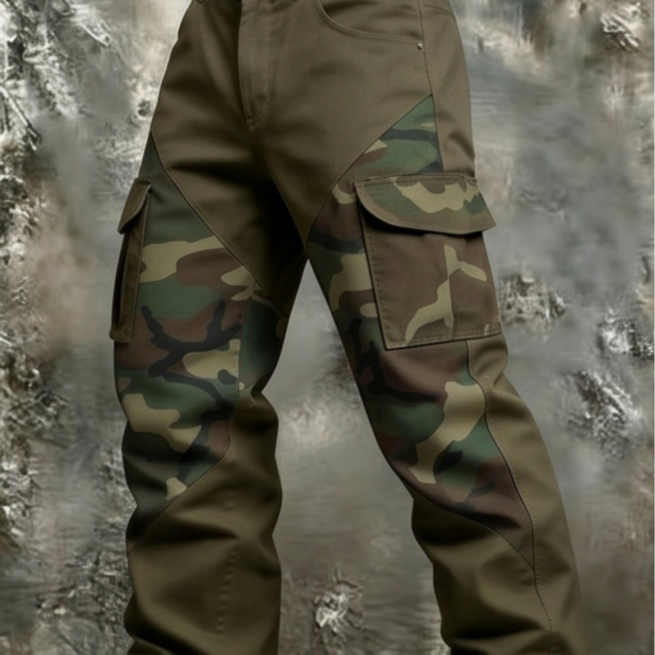 Image of 2026 Men's Cargo Pants, European Camo Print Irregular Design, Multi-pocket Versatile Straight Casual Trousers, Ideal For Daily Outfits, & Holiday Gift