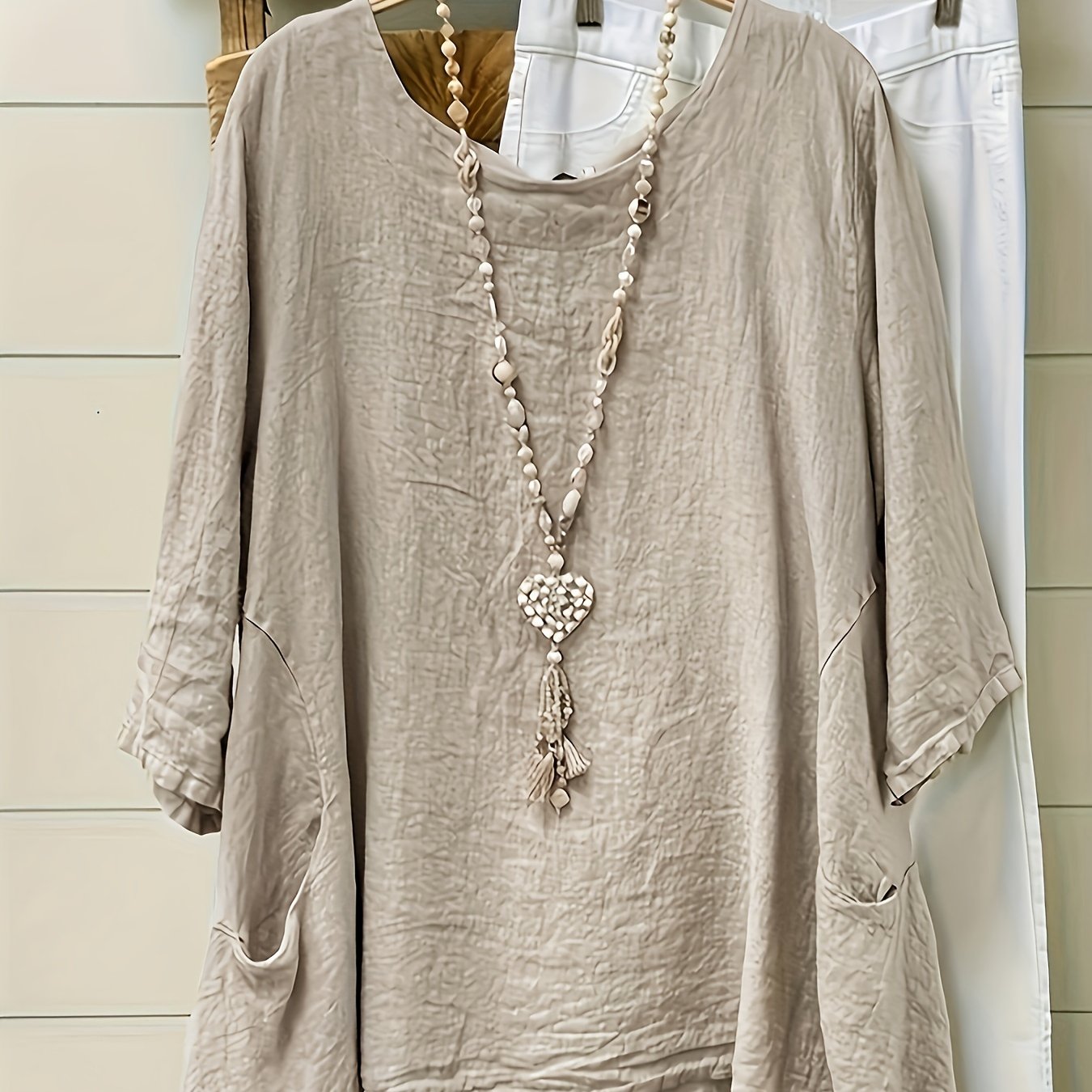 Plus Size, New Plus Size Loose Fit Solid Crew Neck High Neckline Pocket Pullover Shirt, Women's Blend Apparel, Accessories Not Included