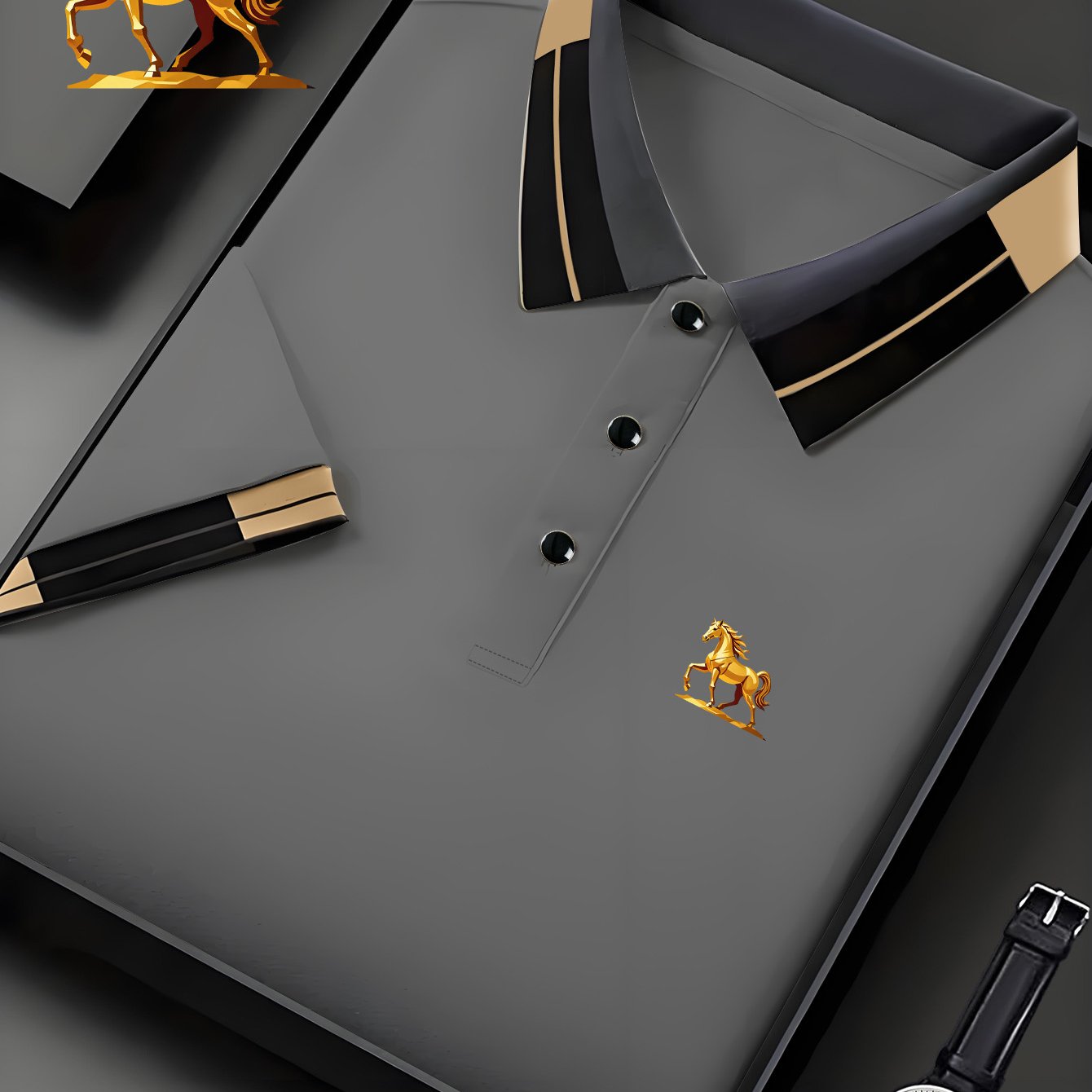 TEMU Golden For The Year Of The Horse Symbolizes Wealth From All Directions. Men's Short-sleeve Shirt With Collar, Regular Short-sleeve Fit,