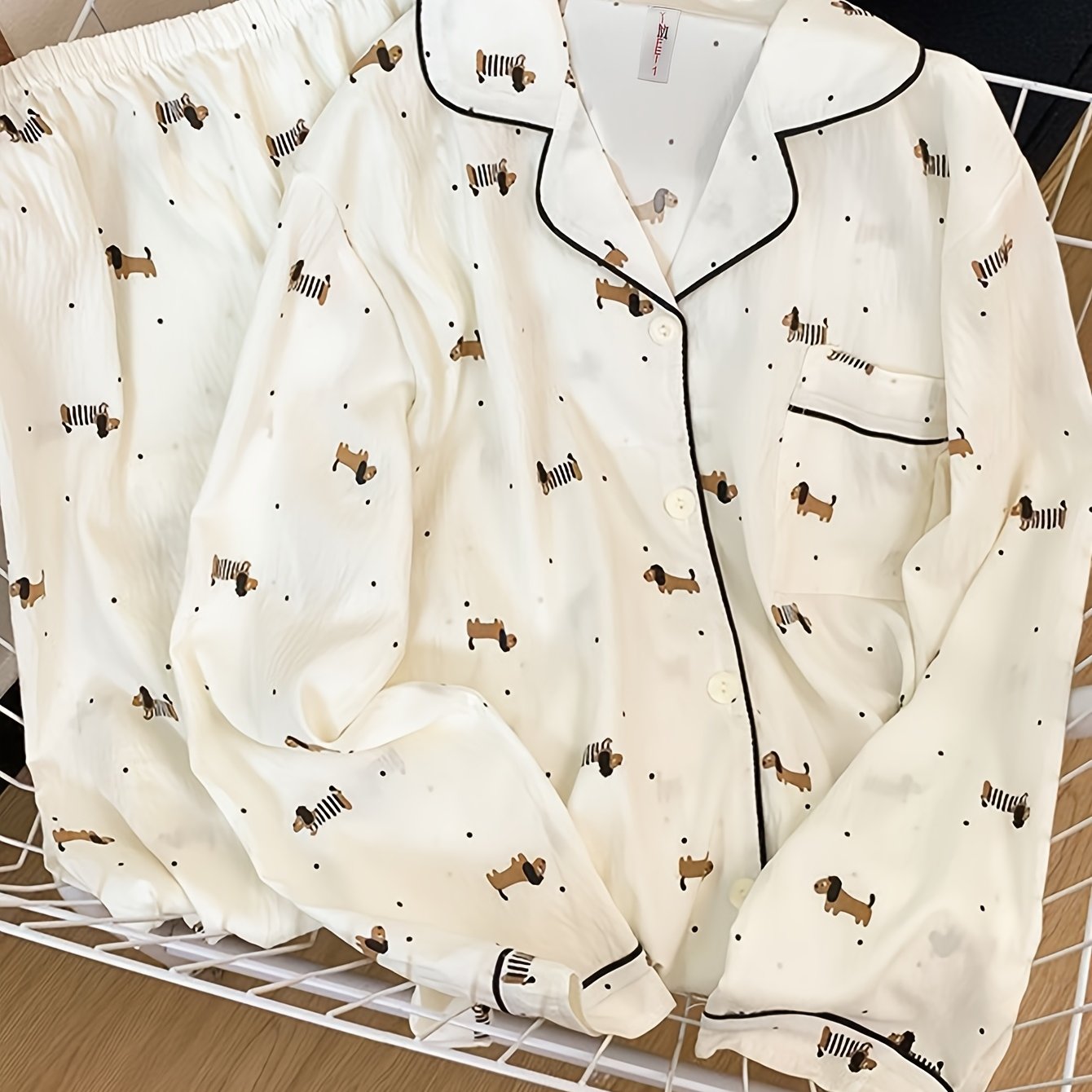 TEMU Lagernd – Hochwertige Koreanische Niedliche Hundepyjamas für Damen, Frühling/Sommer Langarm-Langarmhose Neue Lockere Loungekleidung 2-teiliges