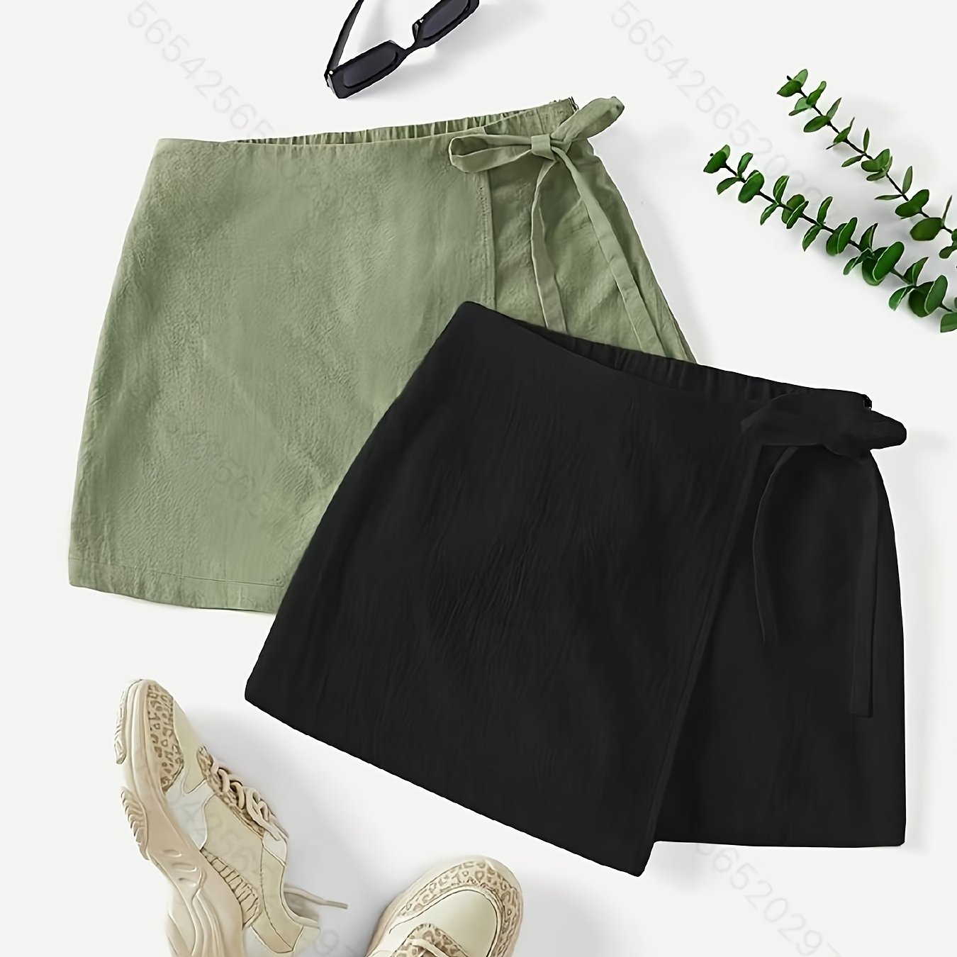 TEMU Asymmetrical Hem Short Skirt, Casual Short Back Skirt, Women's Clothing 2pcs Set