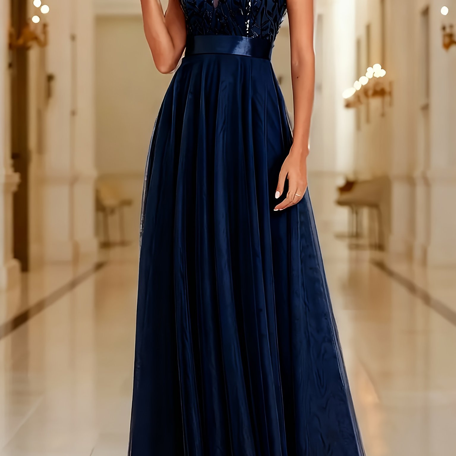 Image of Fashionable Sexy New Women's Sequin Mesh A-line Party Dress