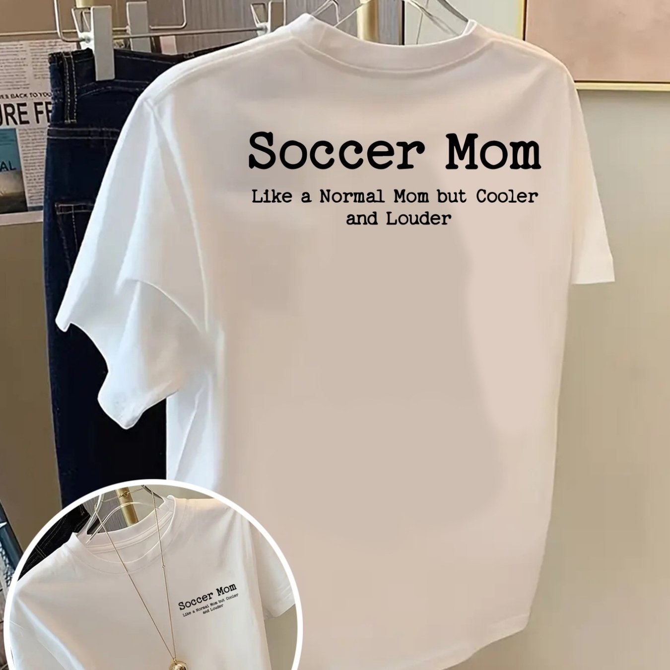 TEMU Soccer Mom, Cooler Mom Print T-shirt Short Sleeve Crew Neck Casual Top For , Women's Clothing