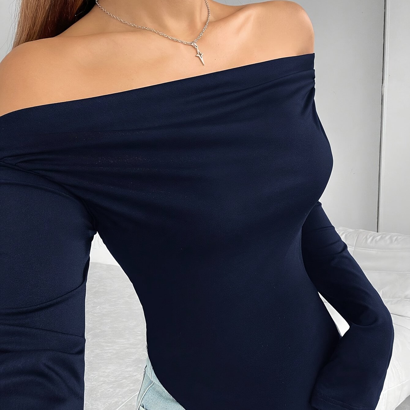 TEMU Women's Slim--shoulder Asymmetrical T-shirt