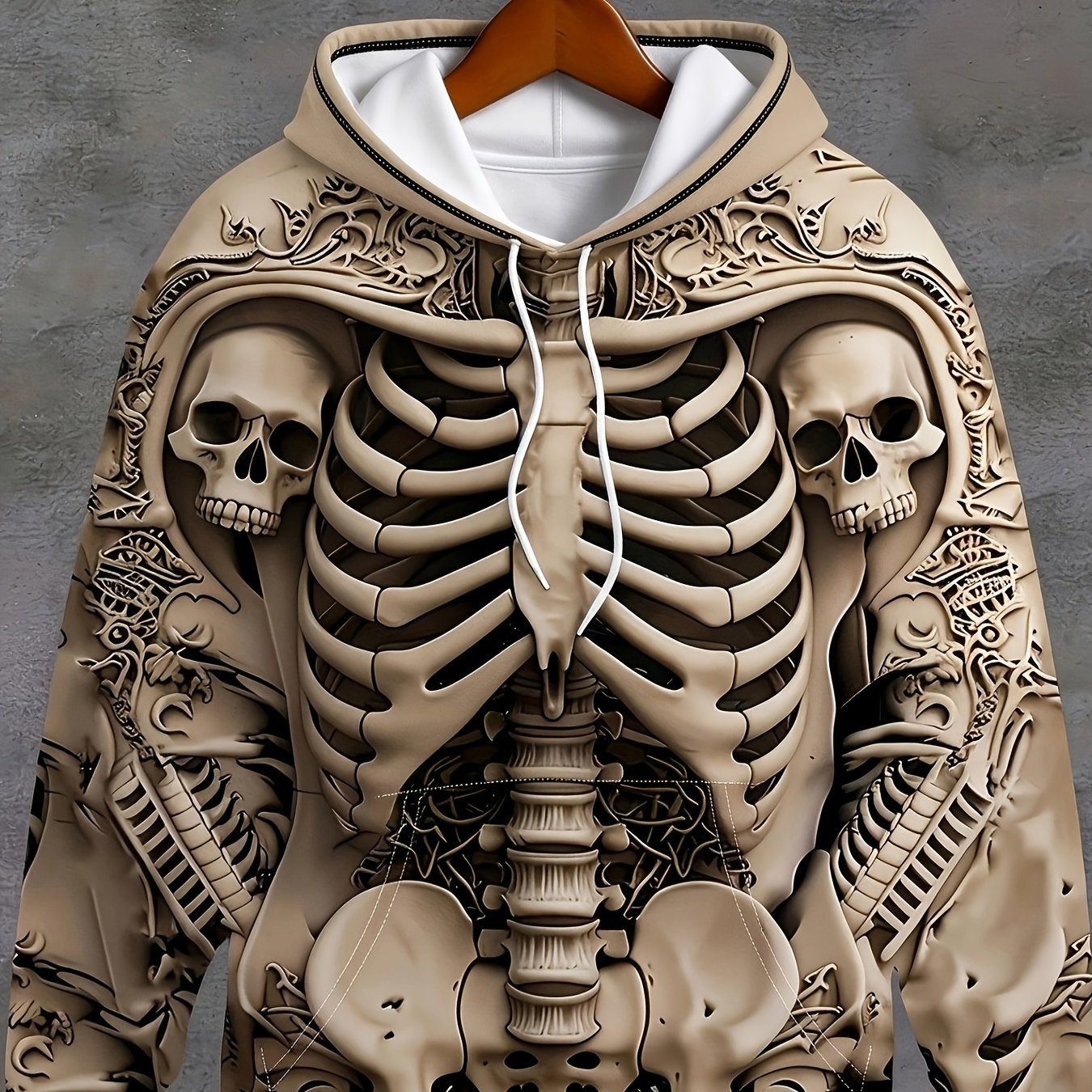 Image of 3d Effect Flat Print Men's Fashion Casual Hoodie, Halloween