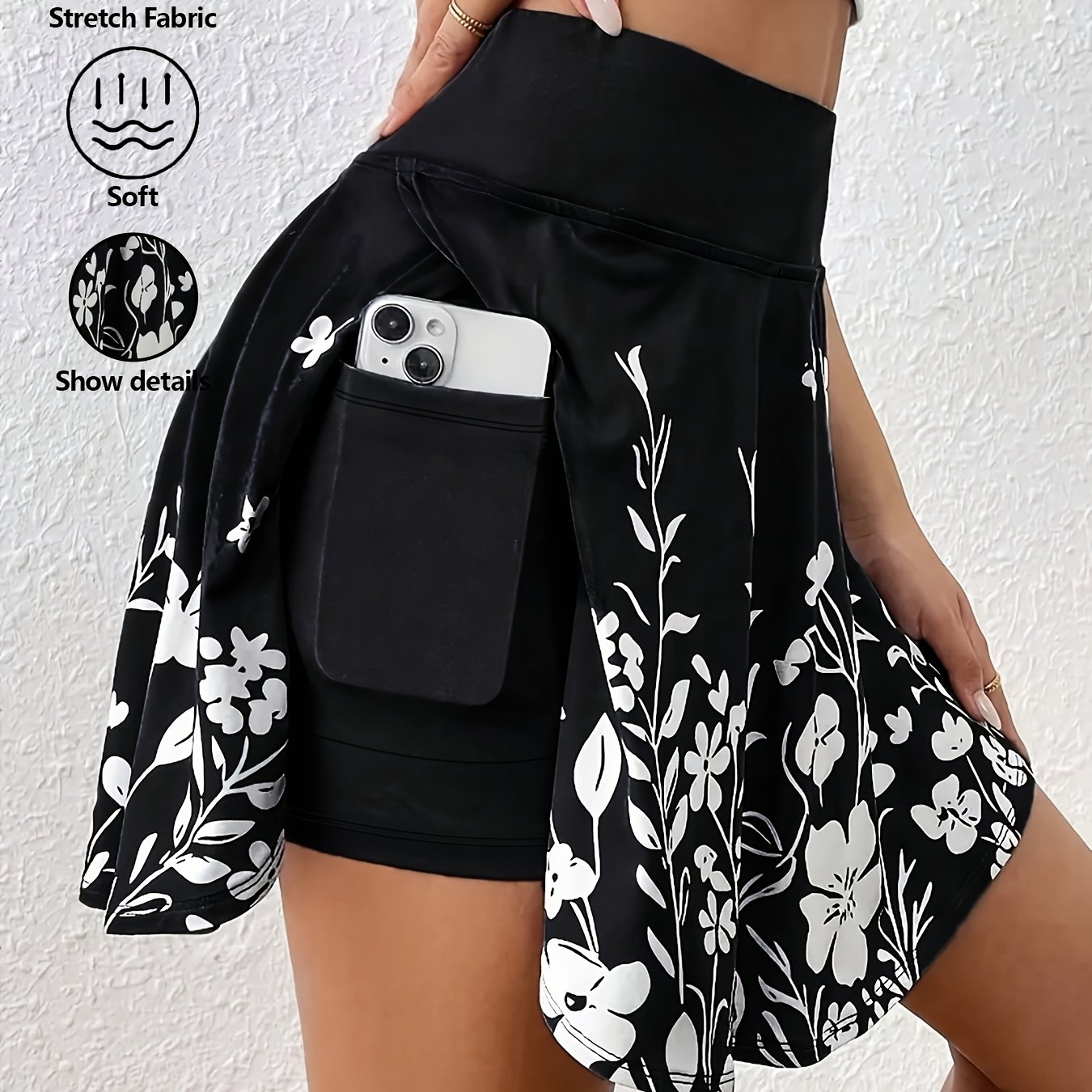 TEMU Plus Size, Plus Women's High Waisted Printed Pocket S Skirt Shorts