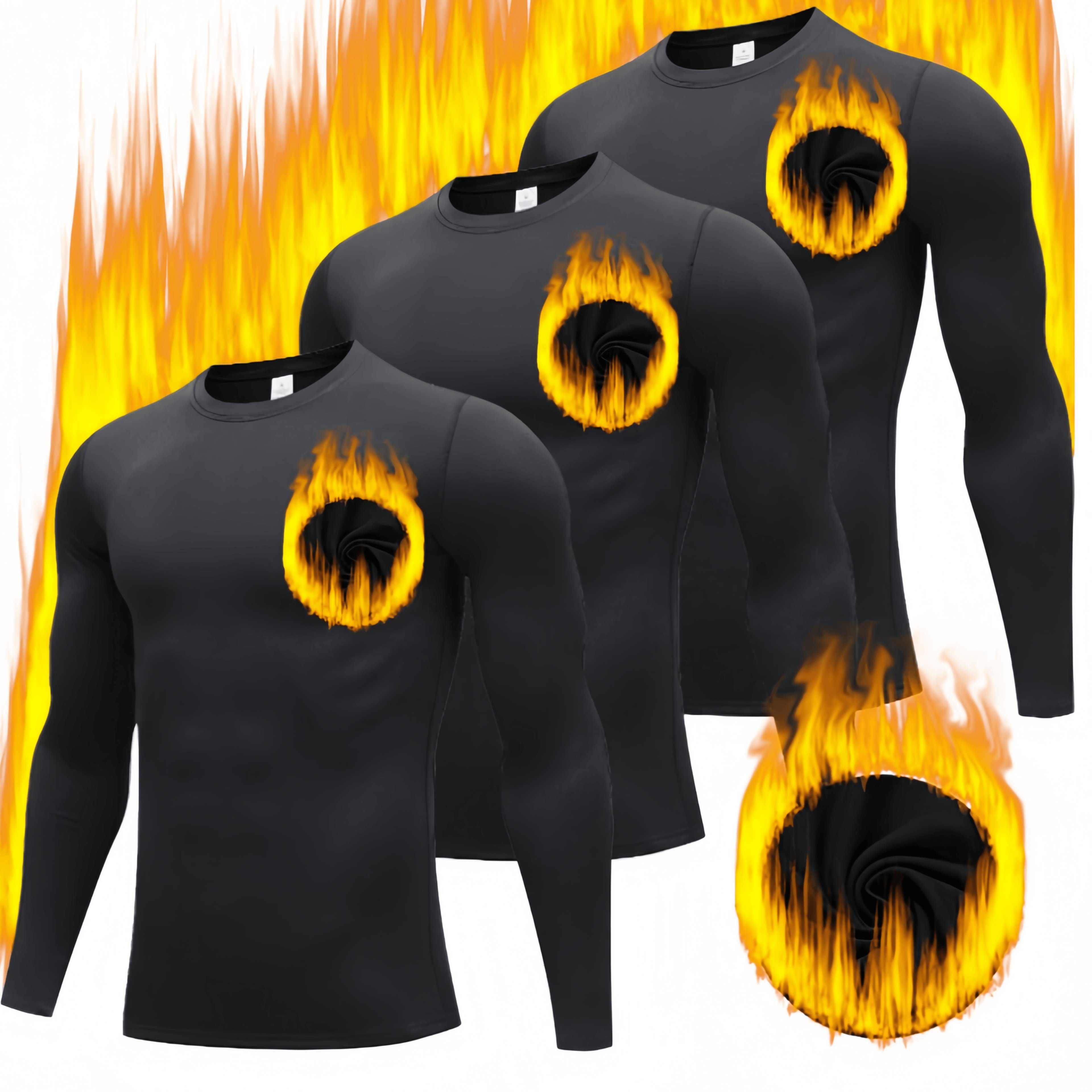 TEMU termico in velluto a tre pezzi da con spalle regolari e maniche lunghe [Maglietta base a maniche lunghe con scollo ], Felpa slim-fit , Camicia