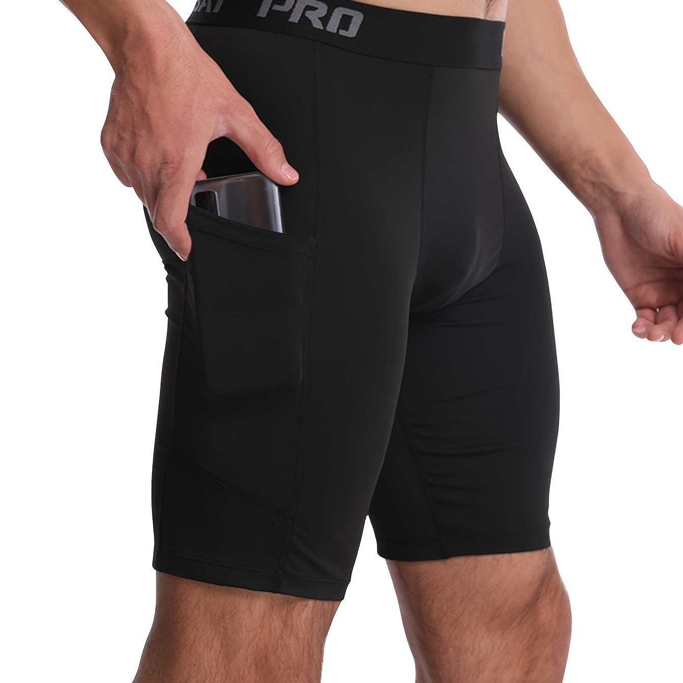 TEMU Men's Quick-dry Boxer Briefs With Pockets - High Stretch, Breathable Sports Shorts For Running & Workouts