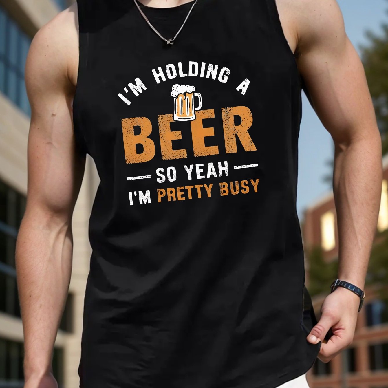 TEMU I Am Holding A Standard-sized Men's Tank Top With A Beer Print