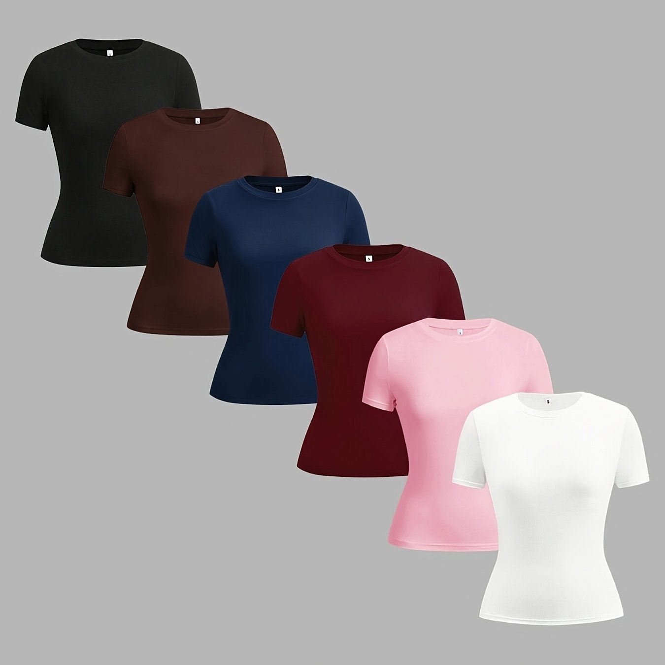 TEMU 6pcs Set, New Fashion Trendy Fitted Short-sleeve T-shirt, Suitable For Spring Summer Autumn Wear