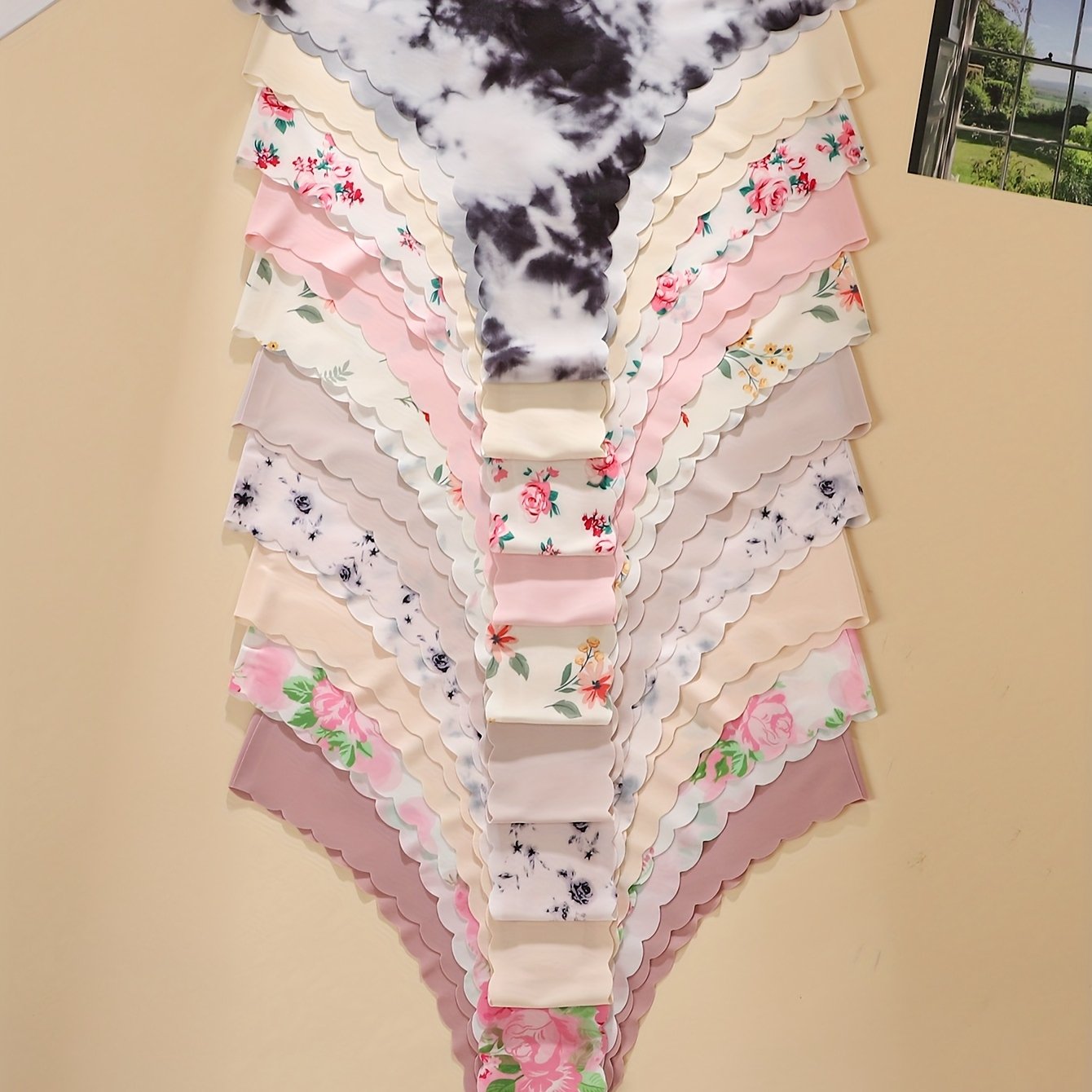 E-shop 10er-Pack - Blumenmuster Kontrastfarben Damen Unterwäsche Bequem Nahtlos Damen Dreieck Panty V-Lift Bund Sport Fitness Damen Dreieck Panty
