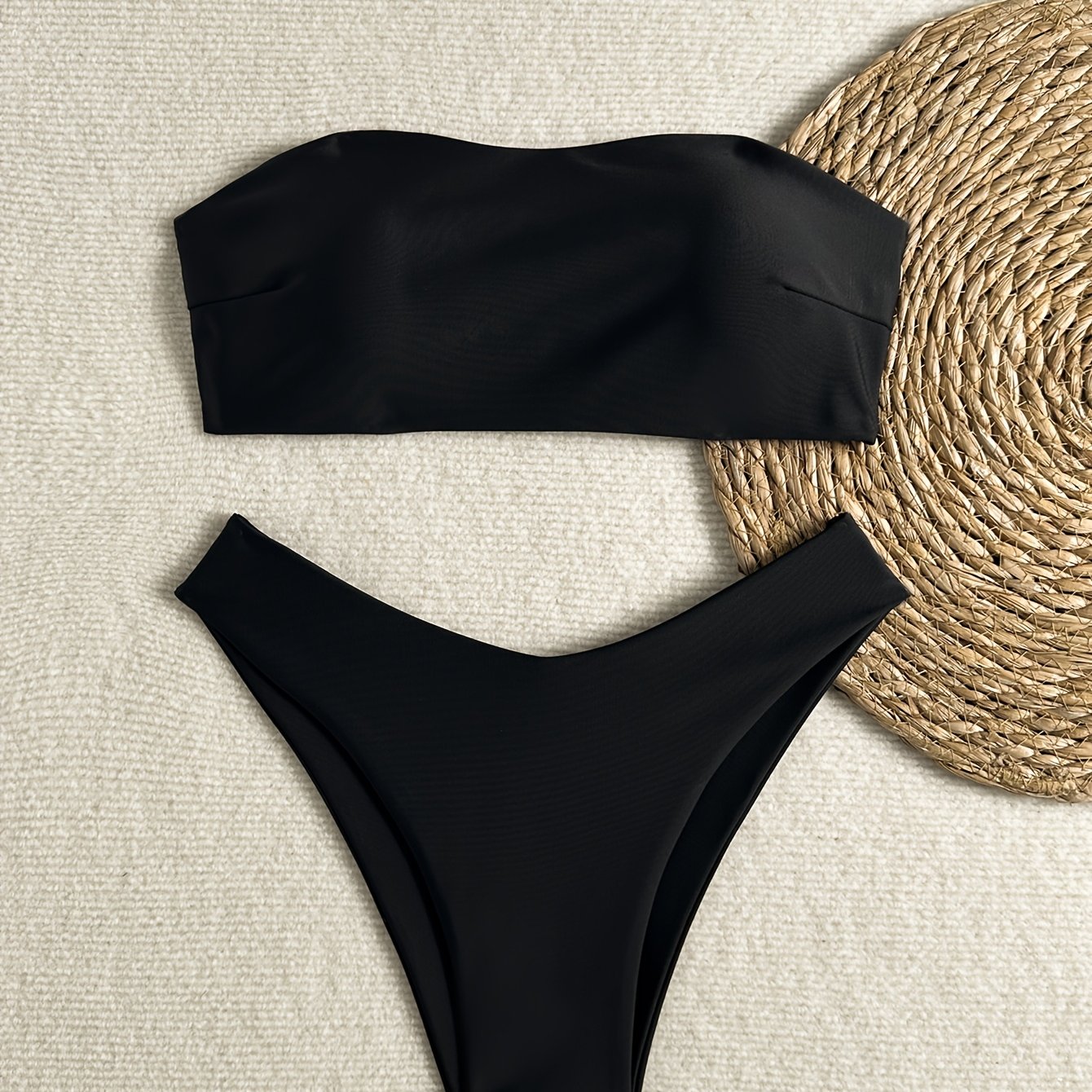 TEMU Women's Bikini Swimsuit Set, Solid Color Sexy Bandeau 2pcs Swimwear, Bandeau Triangle Panties Vacation Swimwear
