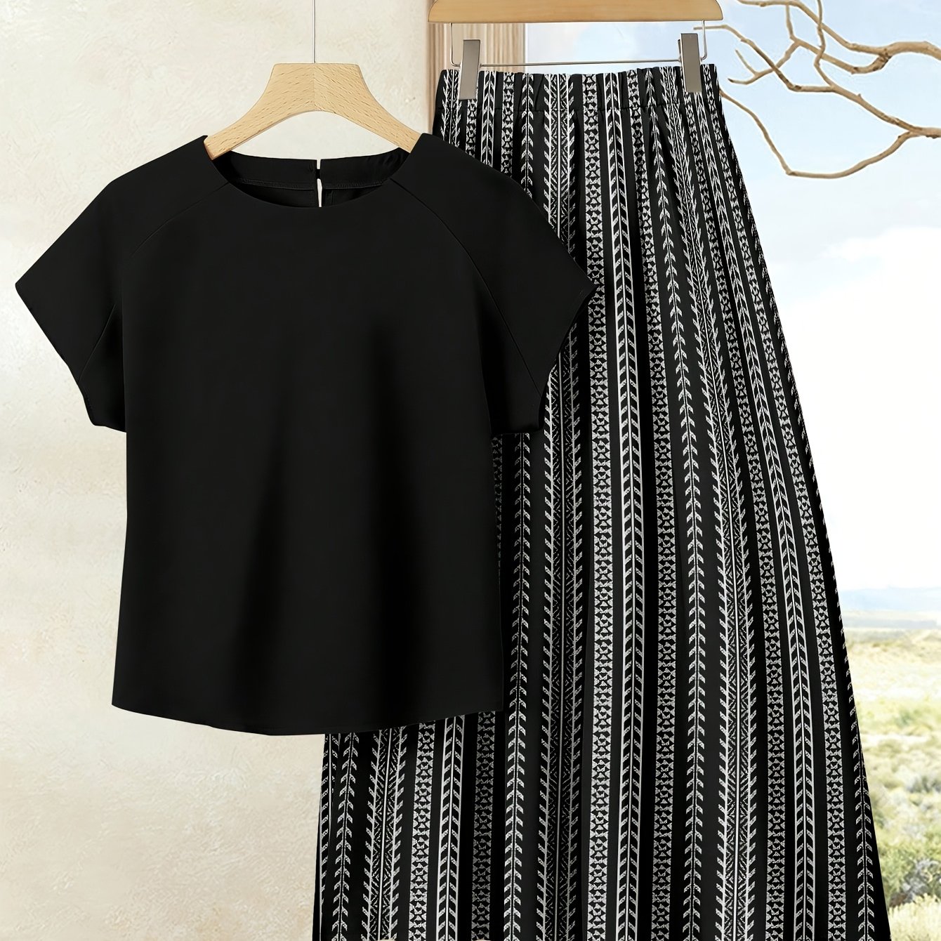 TEMU Women' Color Top With Skirt Set