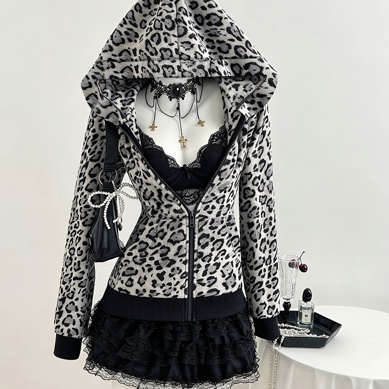 TEMU Sweat à capuche doux décontracté à fermeture éclair et imprimé léopard pour femme, automne/hiver, adapté à la rentrée scolaire