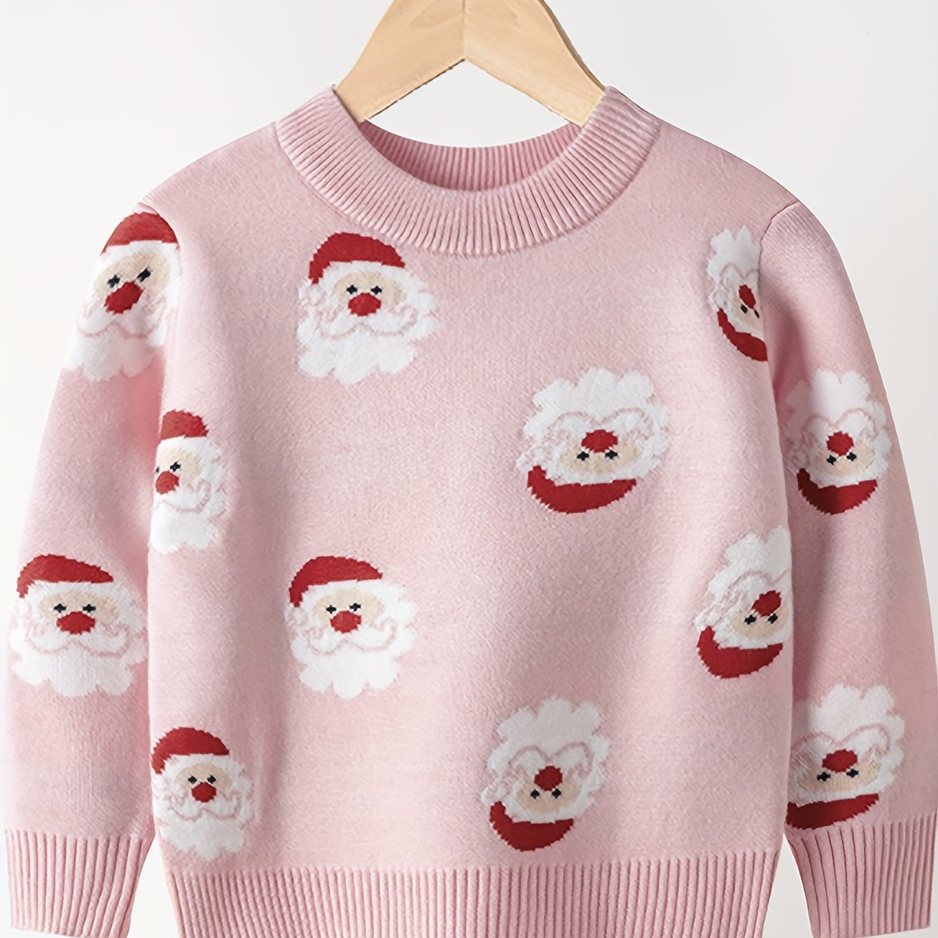 TEMU Santa Claus Pattern Knit Sweater For - Neck Long Sleeve Pullover, Polyester And Spandex , Medium Stretch, Regular Fit Fall/winter Season Top -