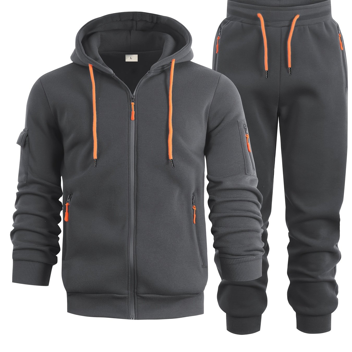 Men's Sporty Casual Multi-pocket Multi-zipper Cargo Tracksuit Set, Men's Spring/autumn Hooded Cardigan Sweatshirt Set, Men's Running Wear, Fitness Wear, Loungewear
