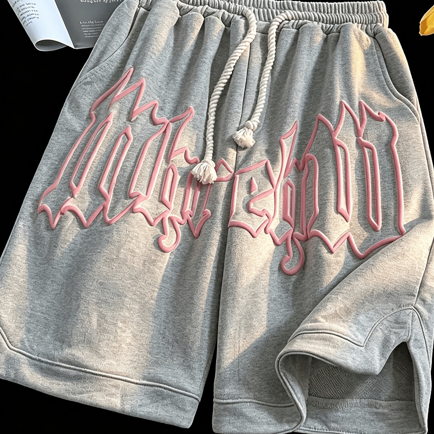 TEMU Gothic Letter Foam Print Drawstring Quarter-zip Sweatpants Vintage Hip-hop Loose Casual Athletic Shorts