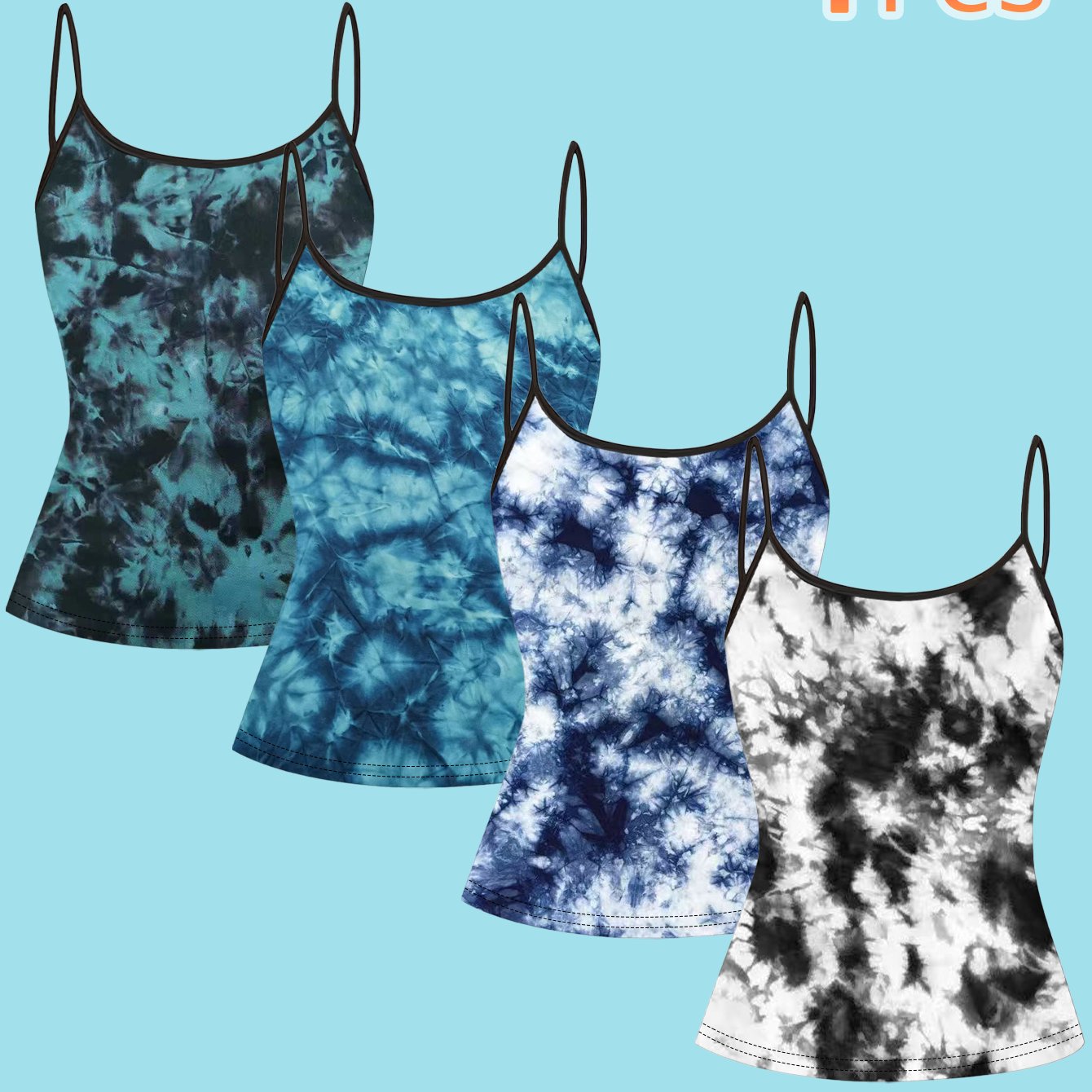 TEMU Set Of 4 Tie-dye Gradient Print Tank Tops For Women, Featuring Slim Straps And A Fitted Sleeveless Design, Perfect For Casual And Trendy Outfits