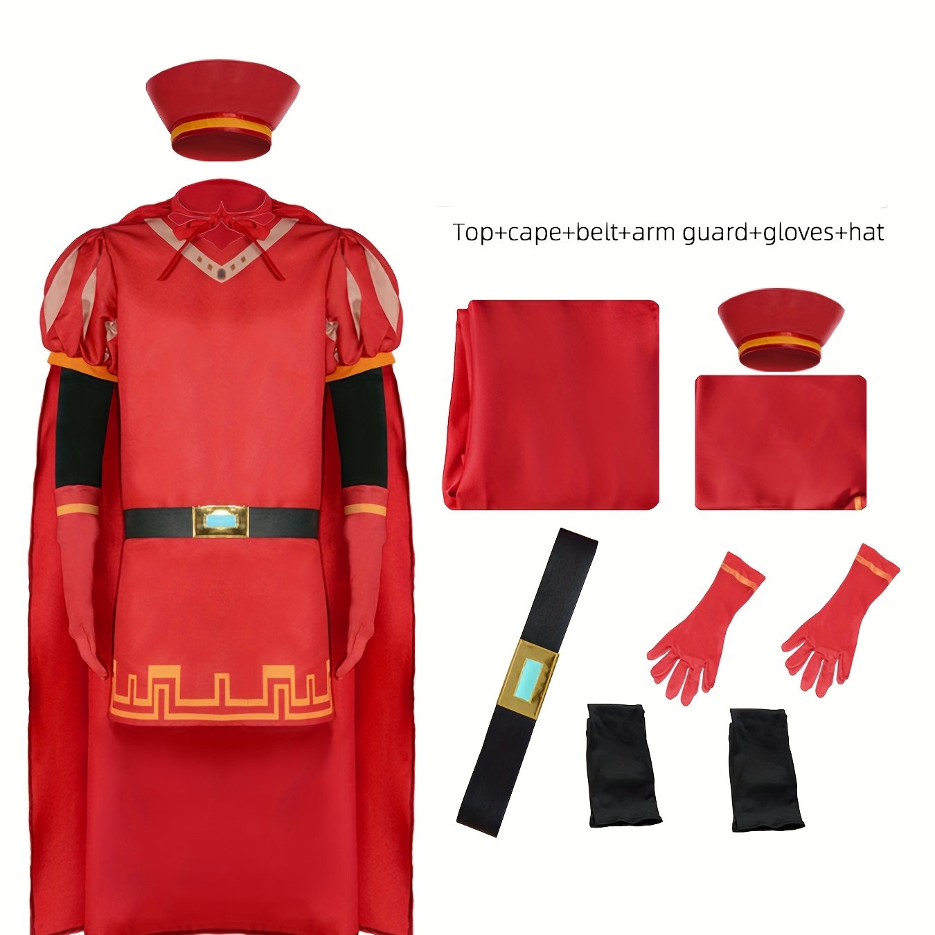 TEMU Red Knight Cape Set With Hat And Gloves, Role-playing Costume. Suitable For Halloween, Christmas, Thanksgiving, Easter, And Themed Parties. Used