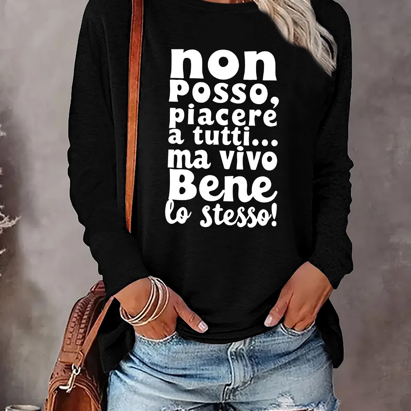 TEMU Graphic Print T-shirt, Long Sleeve Crew Neck Casual Top For Spring & Fall, Women's Clothing