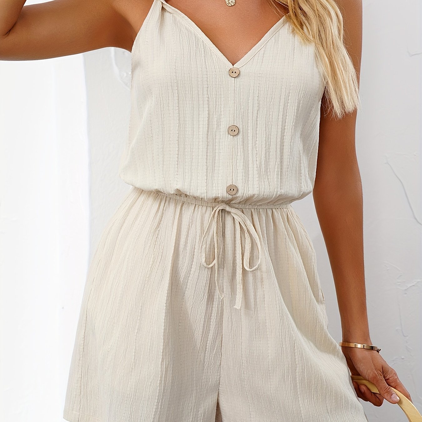 Artikelbild 1 v-ausschnitt sommer-jumpsuit mit elastischem bund für optimale körperproportionen,   eleganter stil