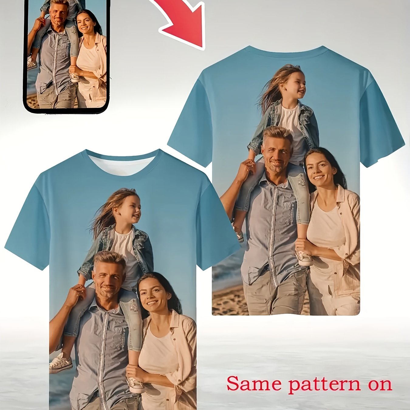 TEMU Customizable 3d Photo/text Printed T-shirts For Men And Women - Stretch Fabric, Crew Neck, Short Sleeves - Ideal For Parties, , Work Wear And