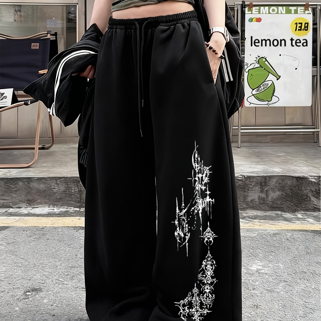 TEMU Pantalon large à motif d'épines Y2K avec imprimé vintage de hérissée, pantalon tendance pour femme pour style , photographie de rue, sorties ,