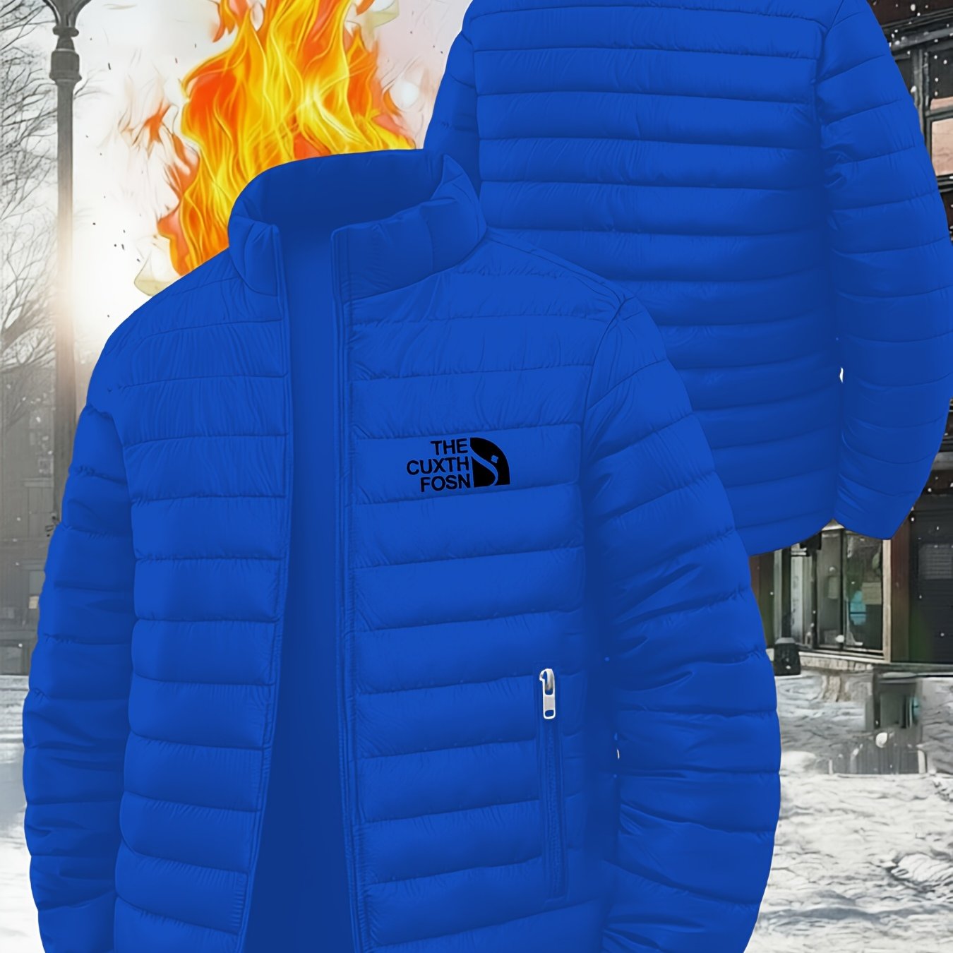 TEMU Lightweight Collar Padded Jacket, Cross-stitched Zipper Solid Color Coat, Men's Slim Short Jacket, Autumn Winter Daily , Outdoor Hiking, Inner