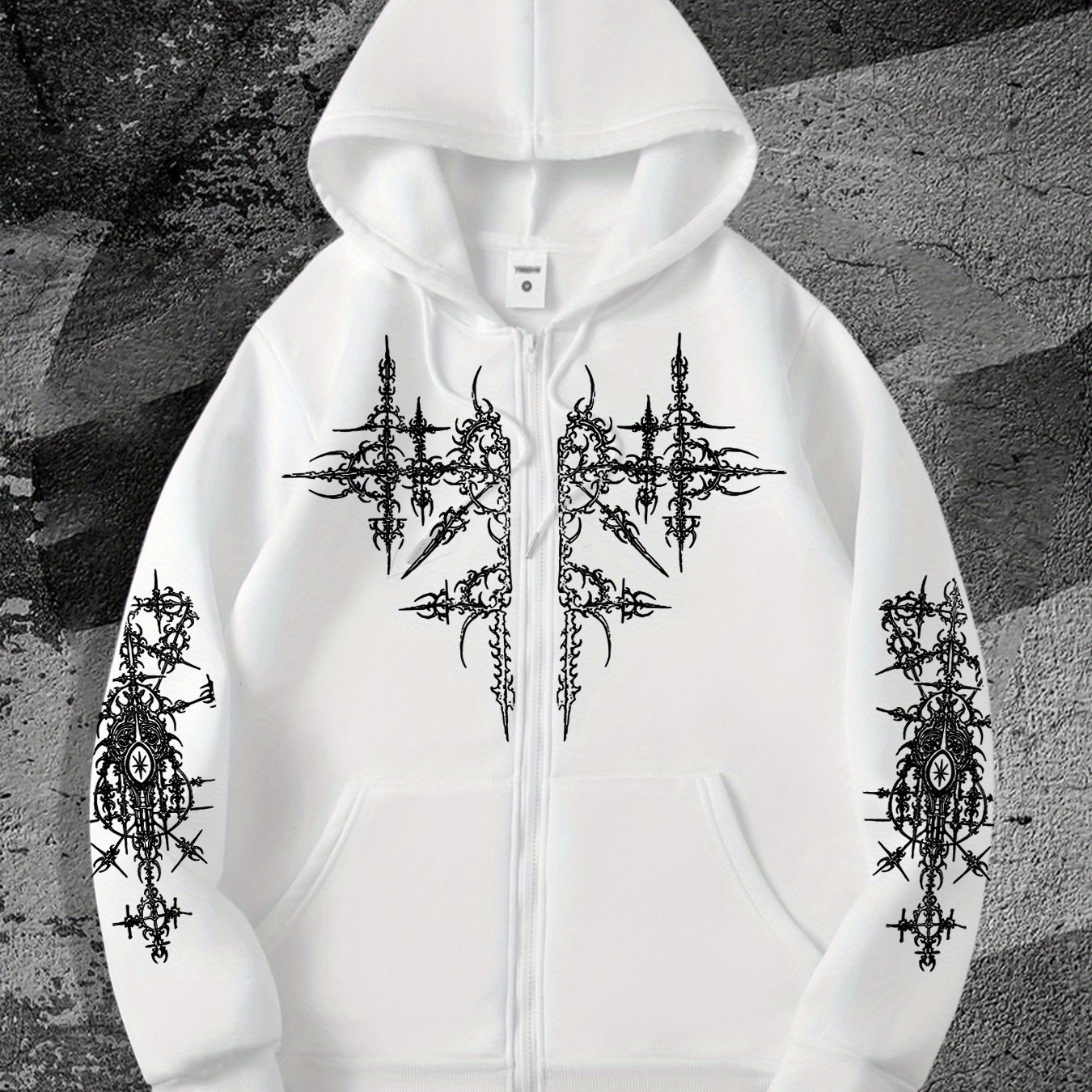 TEMU Men's Gothic Dark Style Printed Zip-up Hoodie, A Fashionable Streetwear Zip-up Hoodie Suitable For Casual Occasions, To Pair With Trendy Outfits