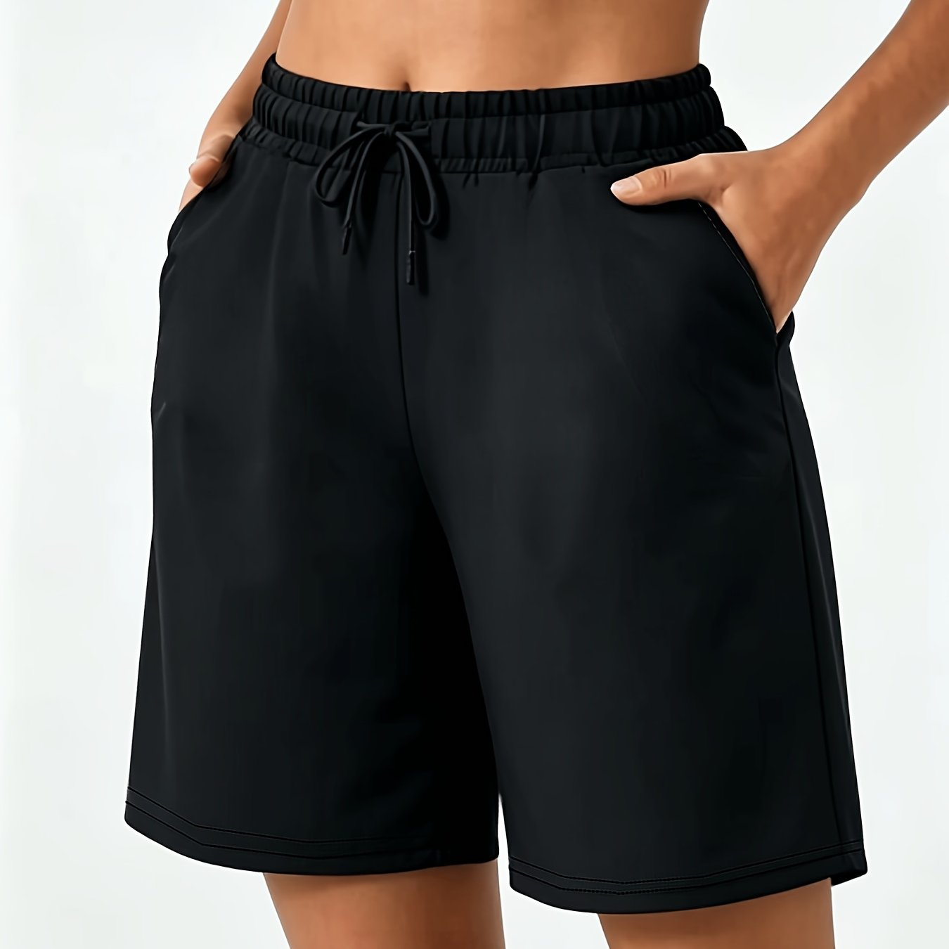 TEMU Plus Size, Women's Plus Size High-waisted Wide-leg Shorts - Pocket Drawstring Swim-to- Pants | Solid Color Summer Casual Shorts Suitable For,