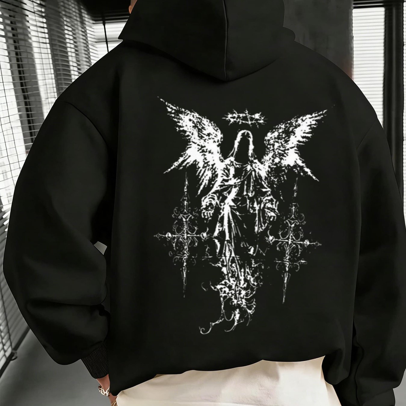 Image of A Design With And Cross Pattern Theme Fashion Hoodie Men's Hoodie High Quality Thick Premium Sweatshirt Autumn Winter Wear For Street Style Gift For