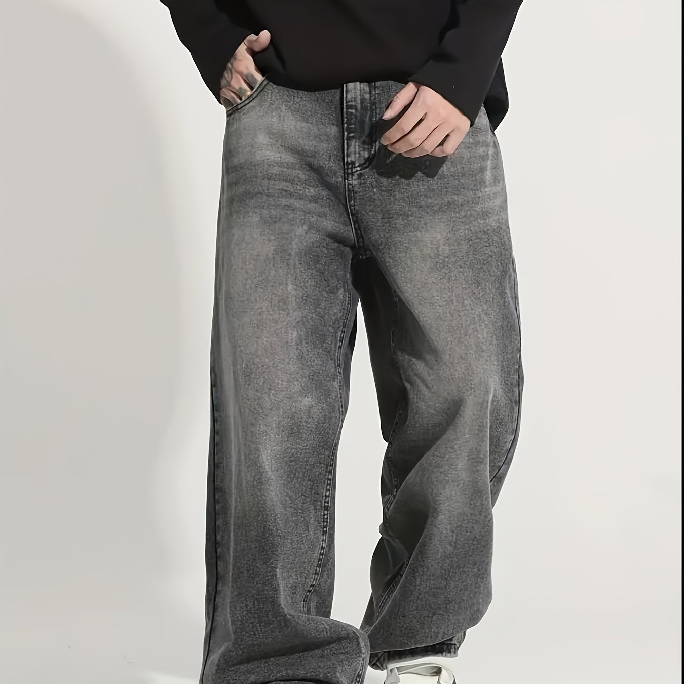 Image of Mens Wide Leg Baggy Jeans Y2k Casual Fashion Pants Work Office Streetwear