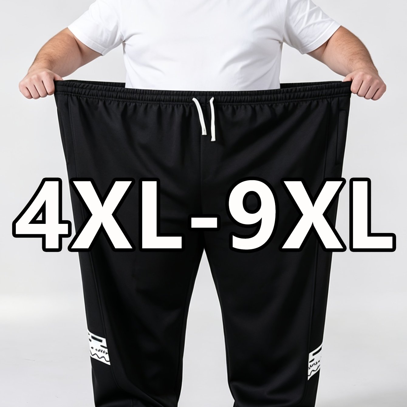 TEMU 4xl-9xl Men's Plus Size Casual Sports Pants - Solid Color Simple Versatile Straight-leg Trousers - Draping Fabric For And - Geometric Print