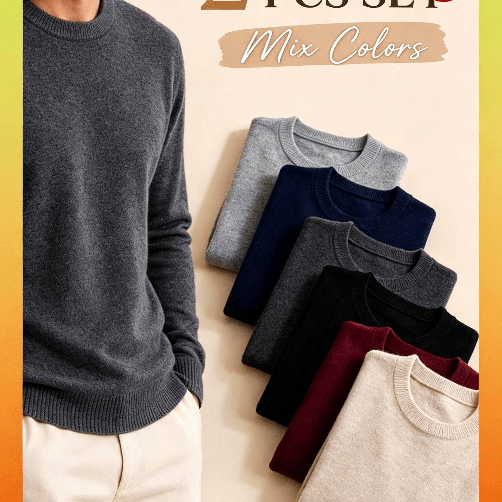 Image of Aw26 Gift 2pcs Autumn/winter Knitted 100% Cashmere Solid Color Sweater, Men' Style, Fashionable Long-sleeved Sweater