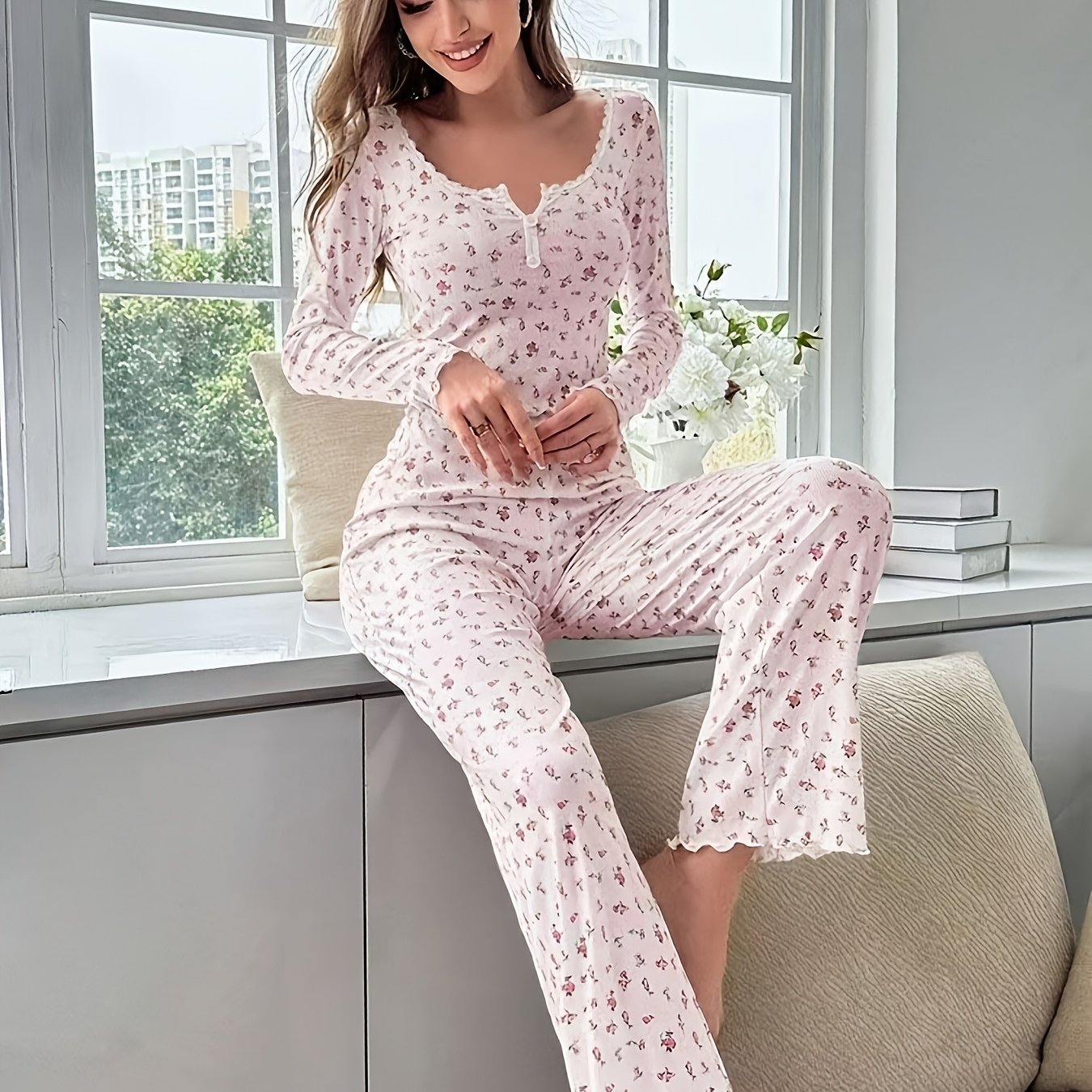 TEMU Cross-border Hot Item Western Style Autumn Winter Sexy Casual Fashion Long Sleeve Long Pants Two-piece Set Women