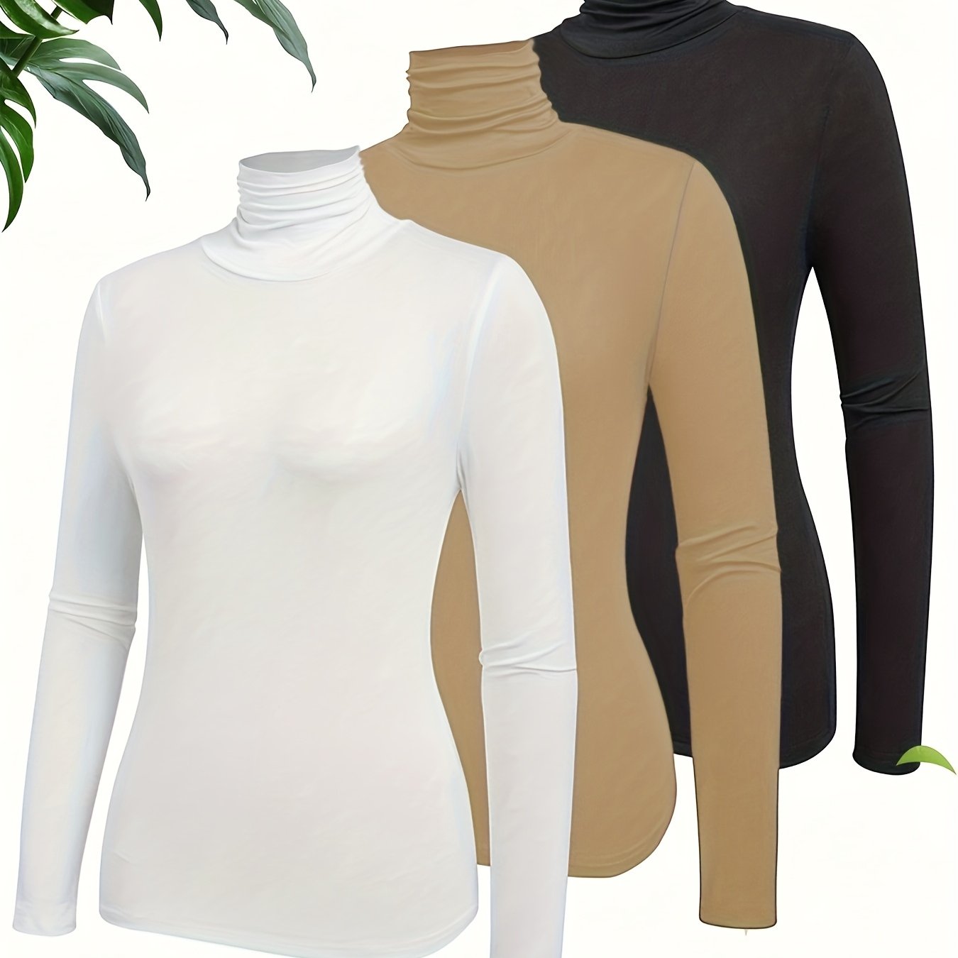 TEMU conjunto de de camiseta larga de cuello , corte ajustado y estilo moderno para otoño e invierno