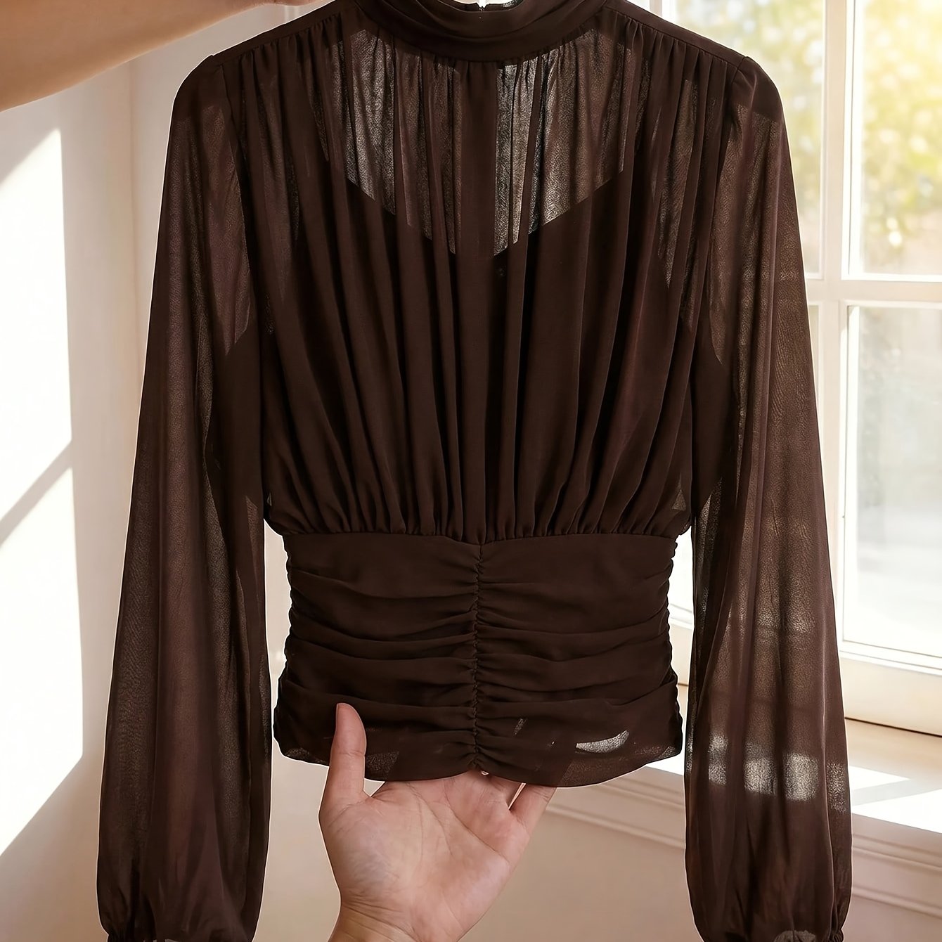 TEMU d'Automne pour Femme : Blouse Courte en Mousseline de Soie Chiffon à Manches Courtes, Plissée, de Couleur Unie, Simple, Élégante et Stylée