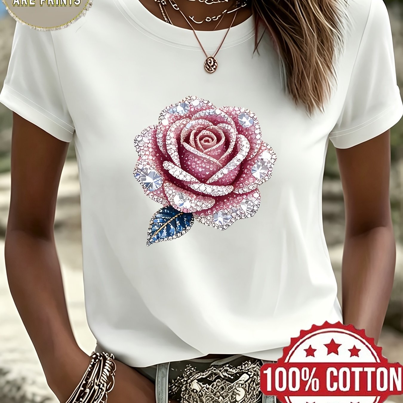 Image of Plus Size - New Women's Round-neck T-shirt, Short Sleeve, Printed, Spring/summer 2026, Casual Top, Soft Fabric, Women's Clothing Suitable For Everyday Wear , Summer, And Autumn | Top