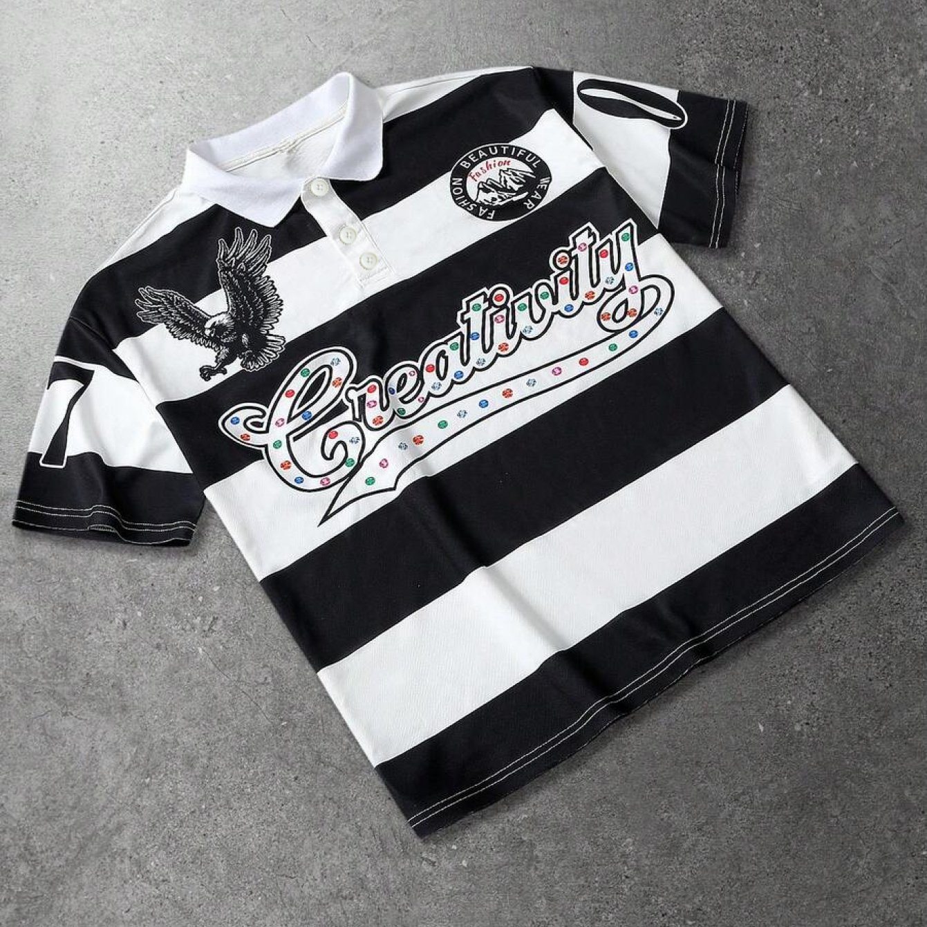 TEMU Men's Loose Fit Letter Print Striped Color Block Button Half- Short Sleeve Shirt, - No Texture